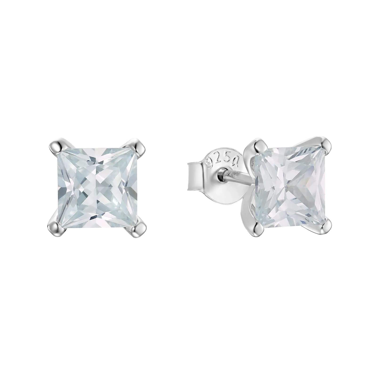 Silverörhängen, studs kvadratiska med svarta stenar - 6 mm