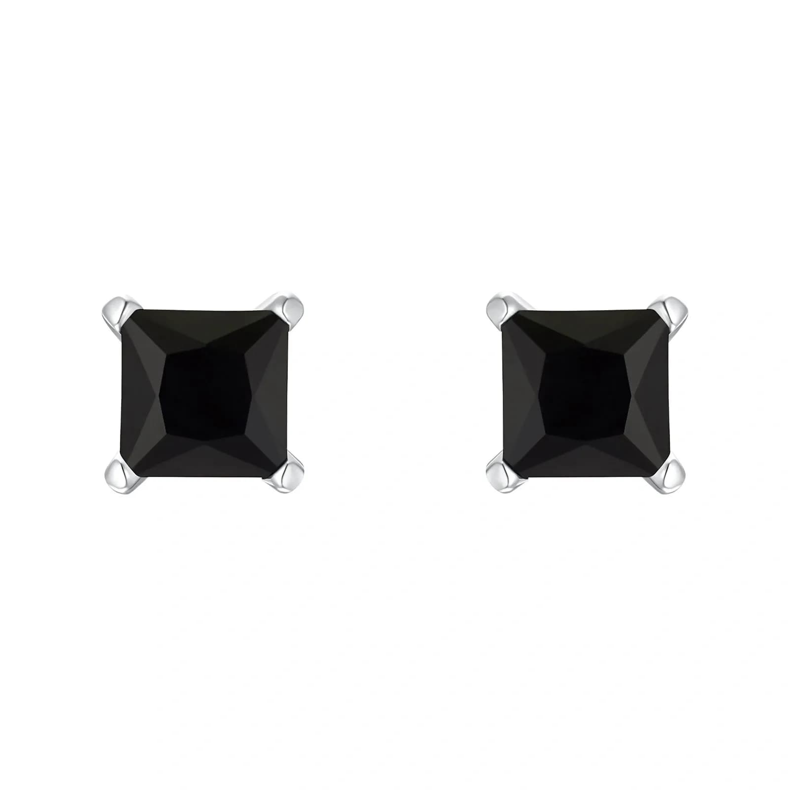 Silverörhängen, studs kvadratiska med svarta stenar - 8 mm 2