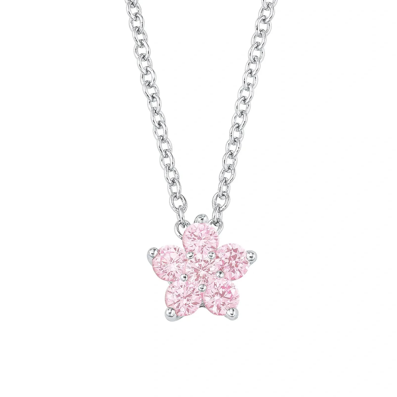 Silverhalsband barn, rosa stjärna med emalj - 38 cm
