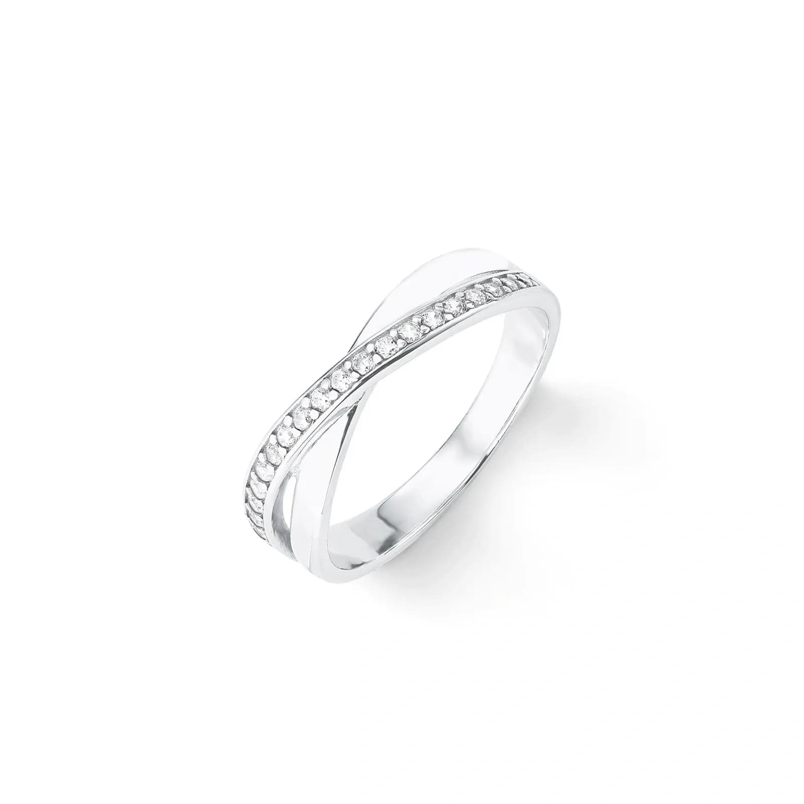 Silverring - x-modell, vita Kubisk Zirkonia 1