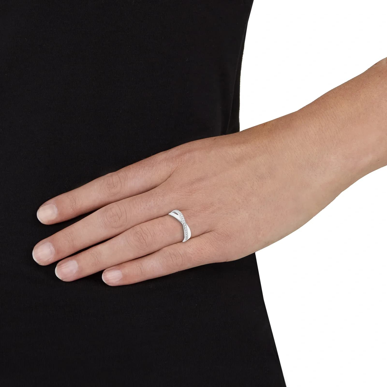 Silverring - x-modell, vita Kubisk Zirkonia 2