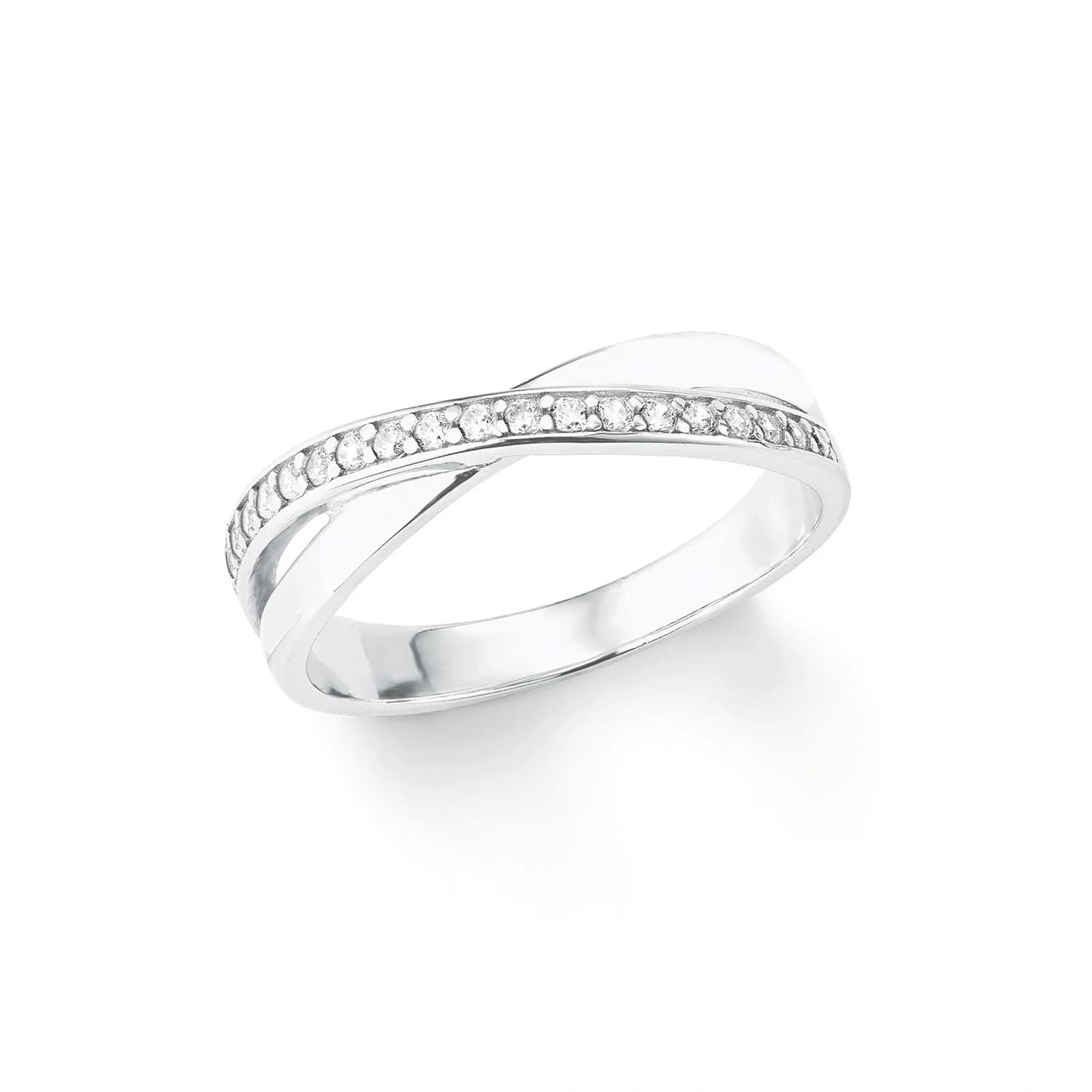 Silverring - x-modell, vita Kubisk Zirkonia