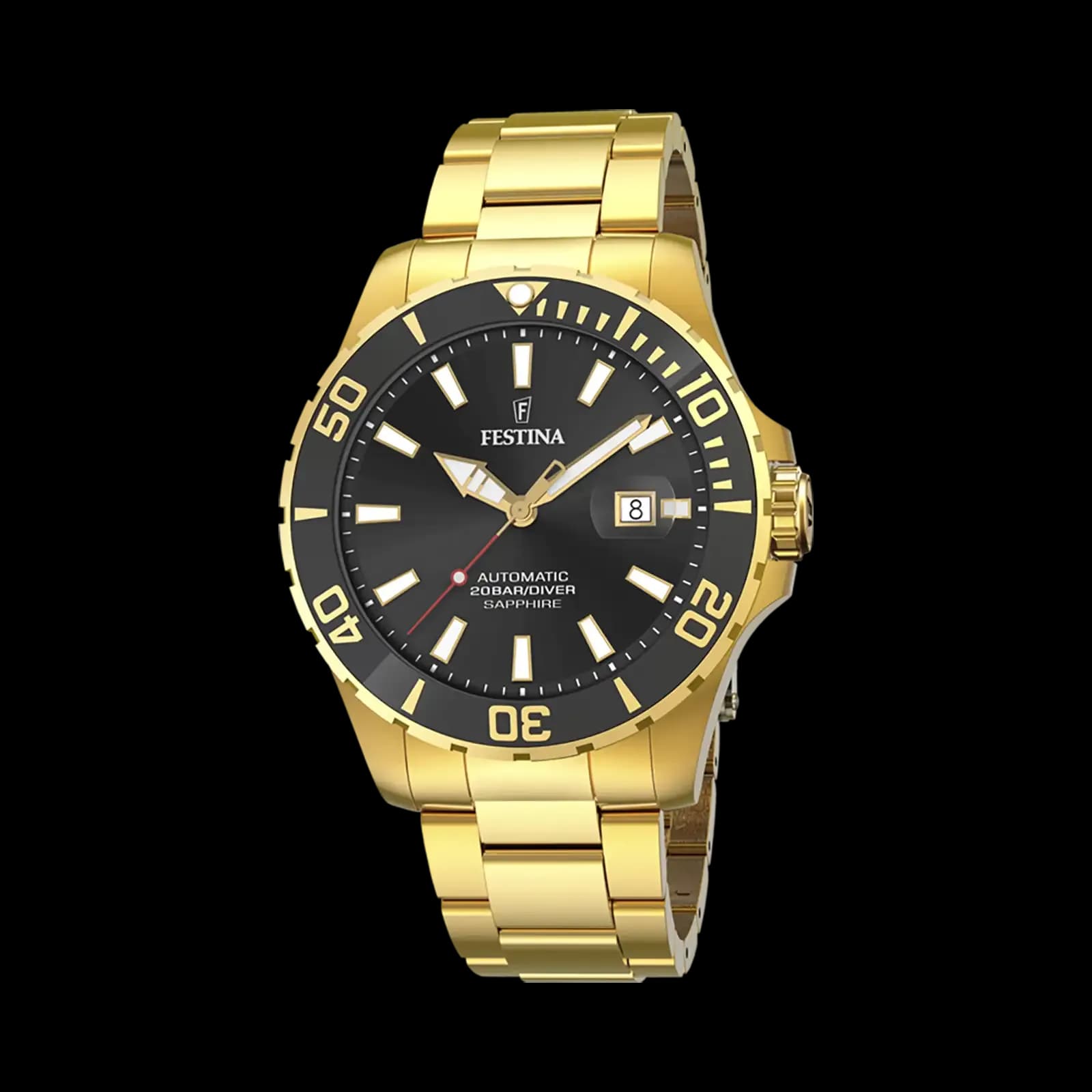 Festina Automatic Diver automatisk svart/guld, metallband - F20533/2