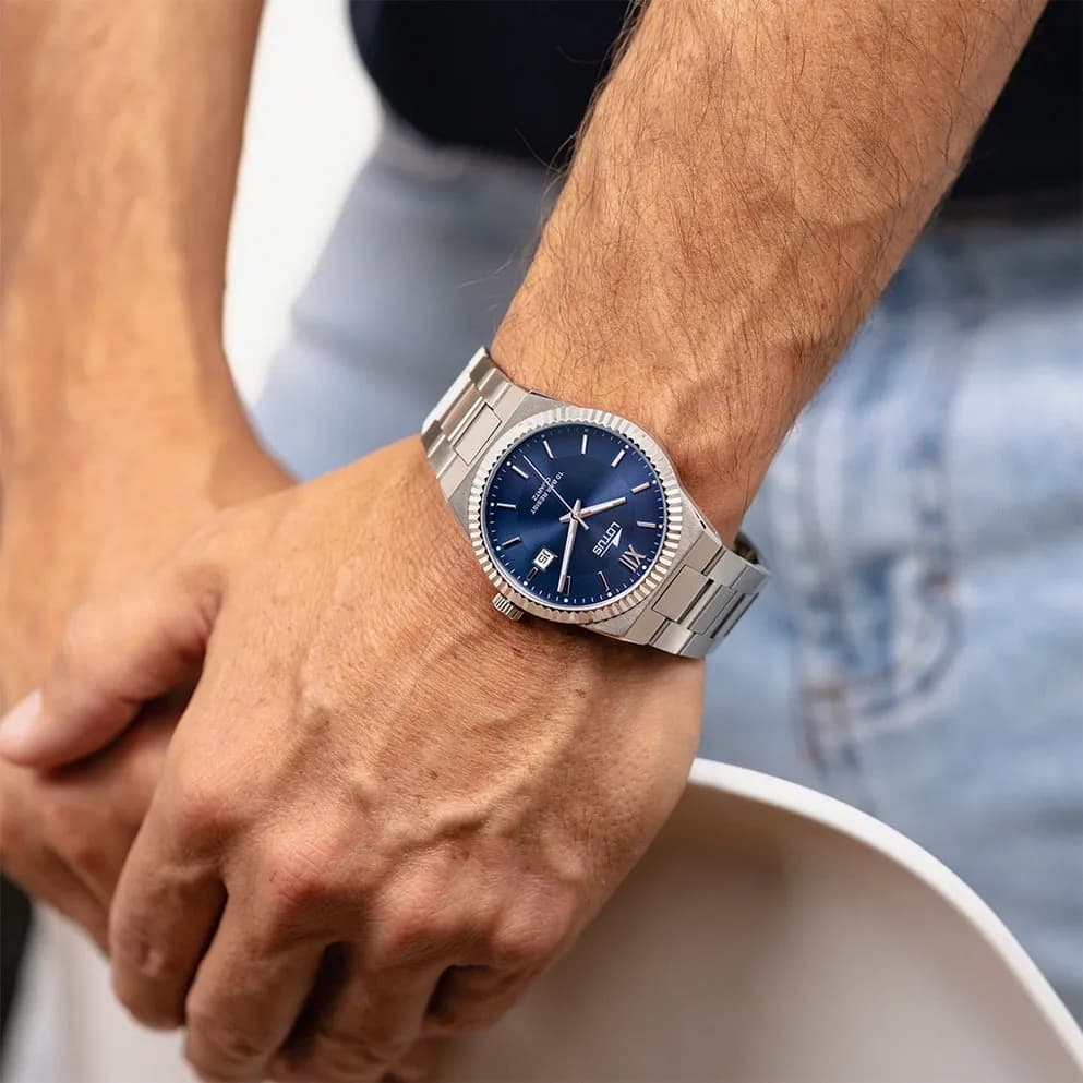 Lotus herrklocka -  metallband, datum, stål/blå, 40 mm 2