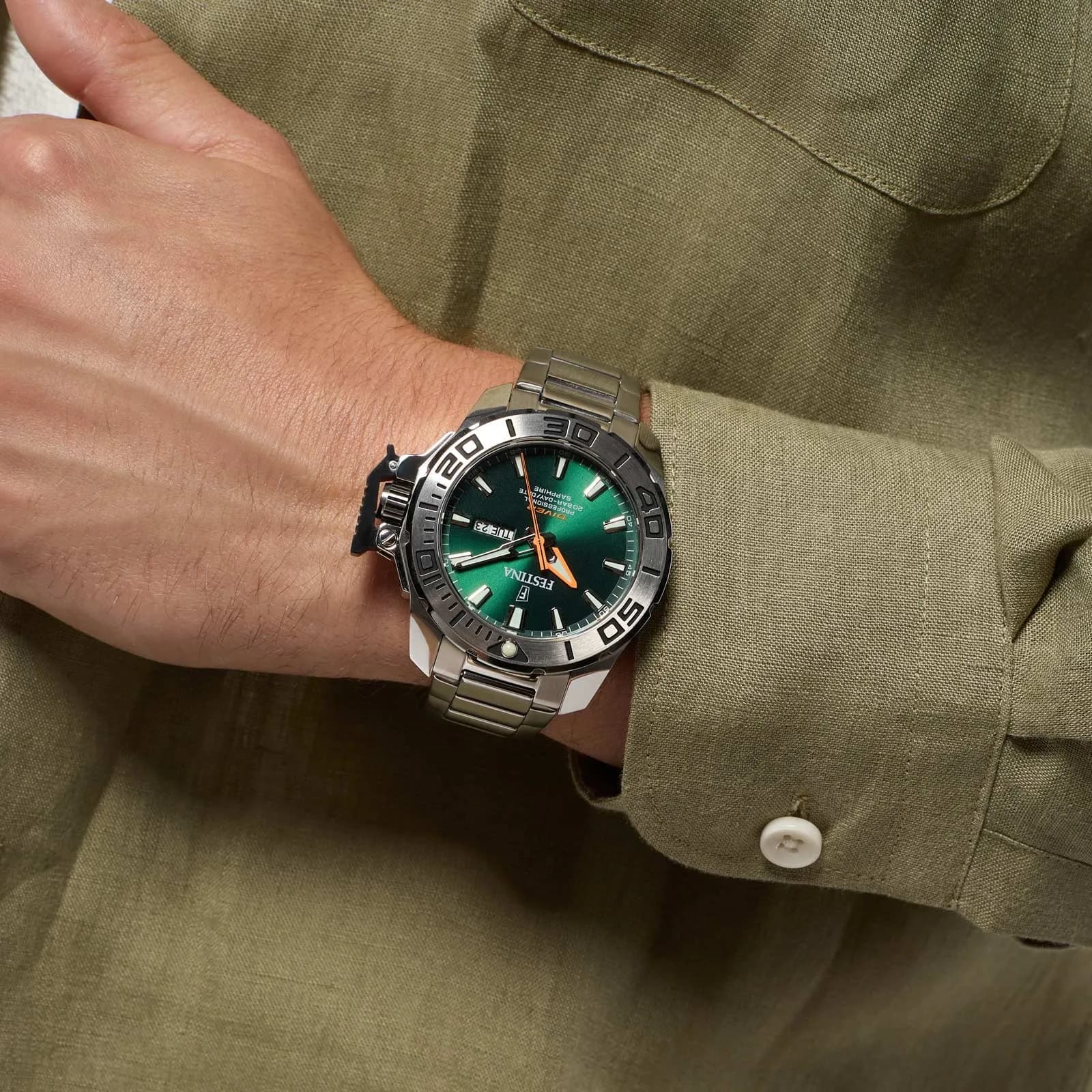 Festina The Original Diver herrklocka grön/stål, metallband - F20665/2 3