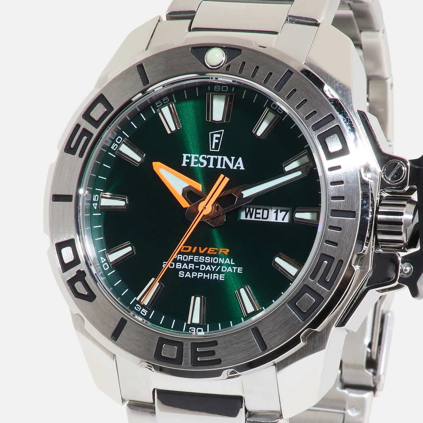 Festina The Original Diver herrklocka grön/stål, metallband - F20665/2 5