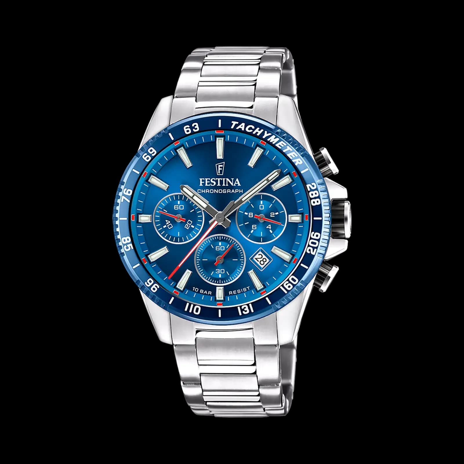 Festina Timeless Chronograph herr blå/stål, metallband - F20560/3