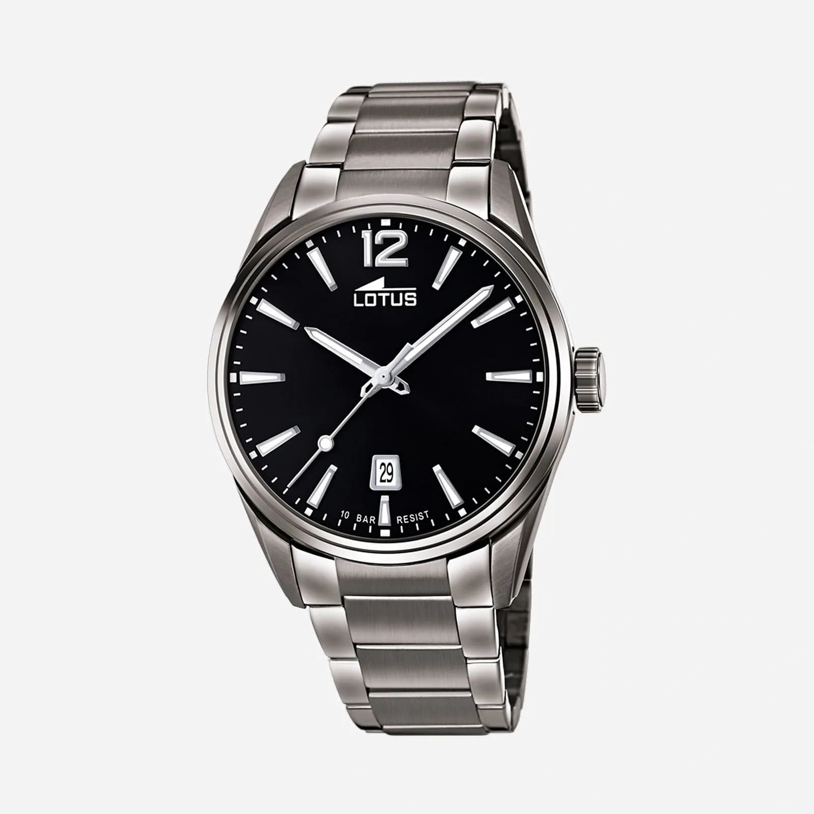 Lotus herrklocka -  metallband, stål/svart, 42 mm