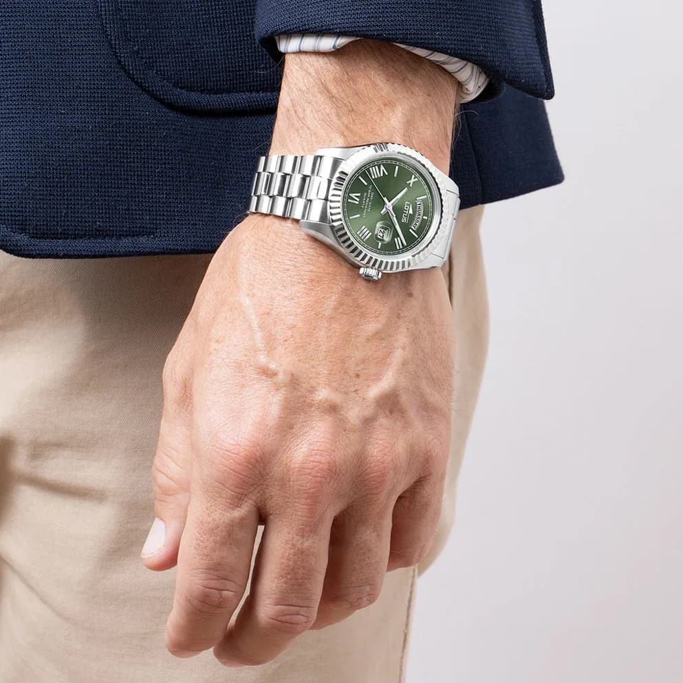 Lotus herrklocka -  dag/datum, stål/grön, 41,5 mm 3