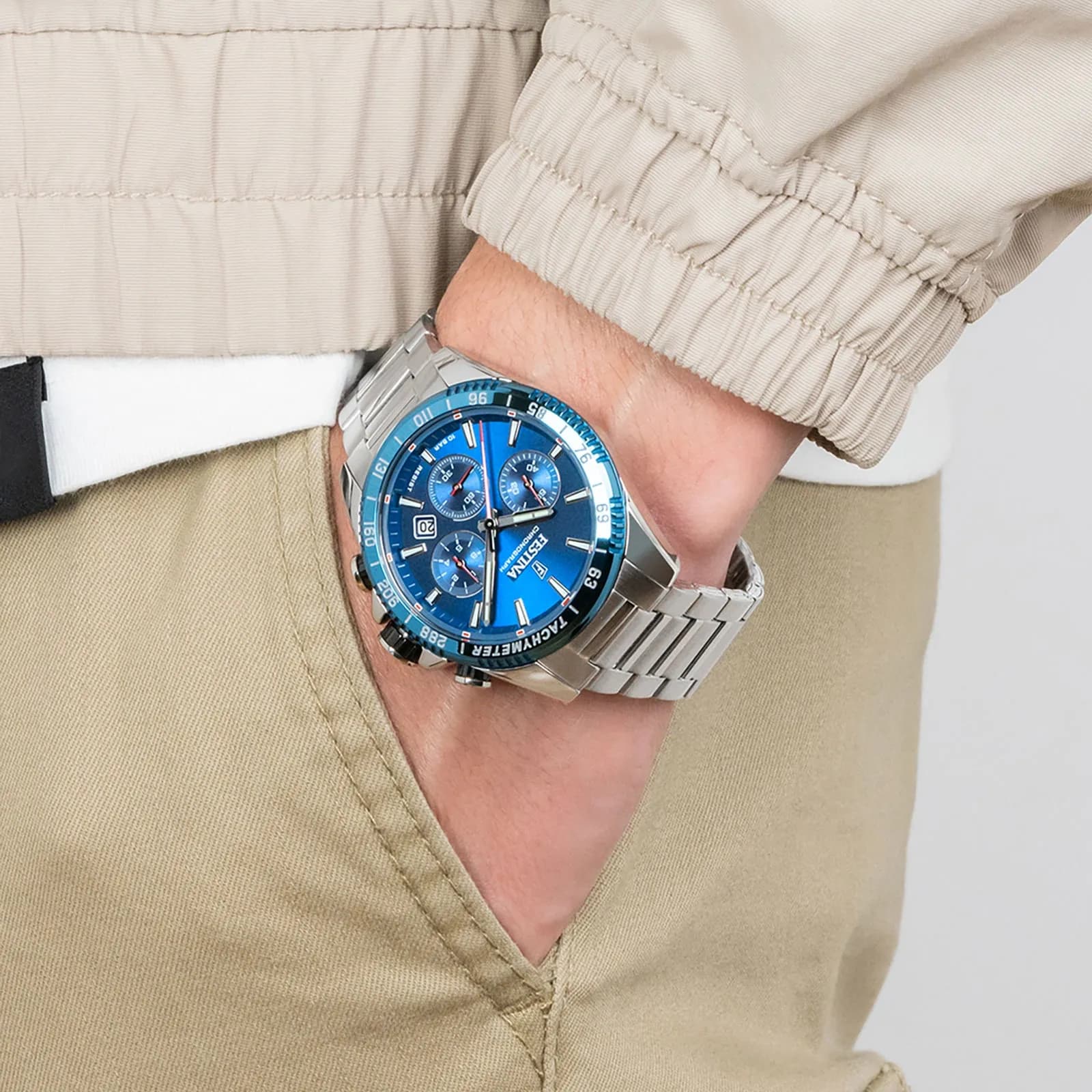 Festina Timeless Chronograph herr blå/stål, metallband - F20560/3 4