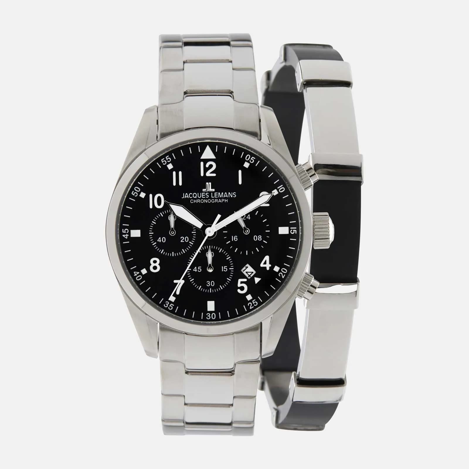 Jacques Lemans Sport - set herrklocka stål/svart, 42mm 2