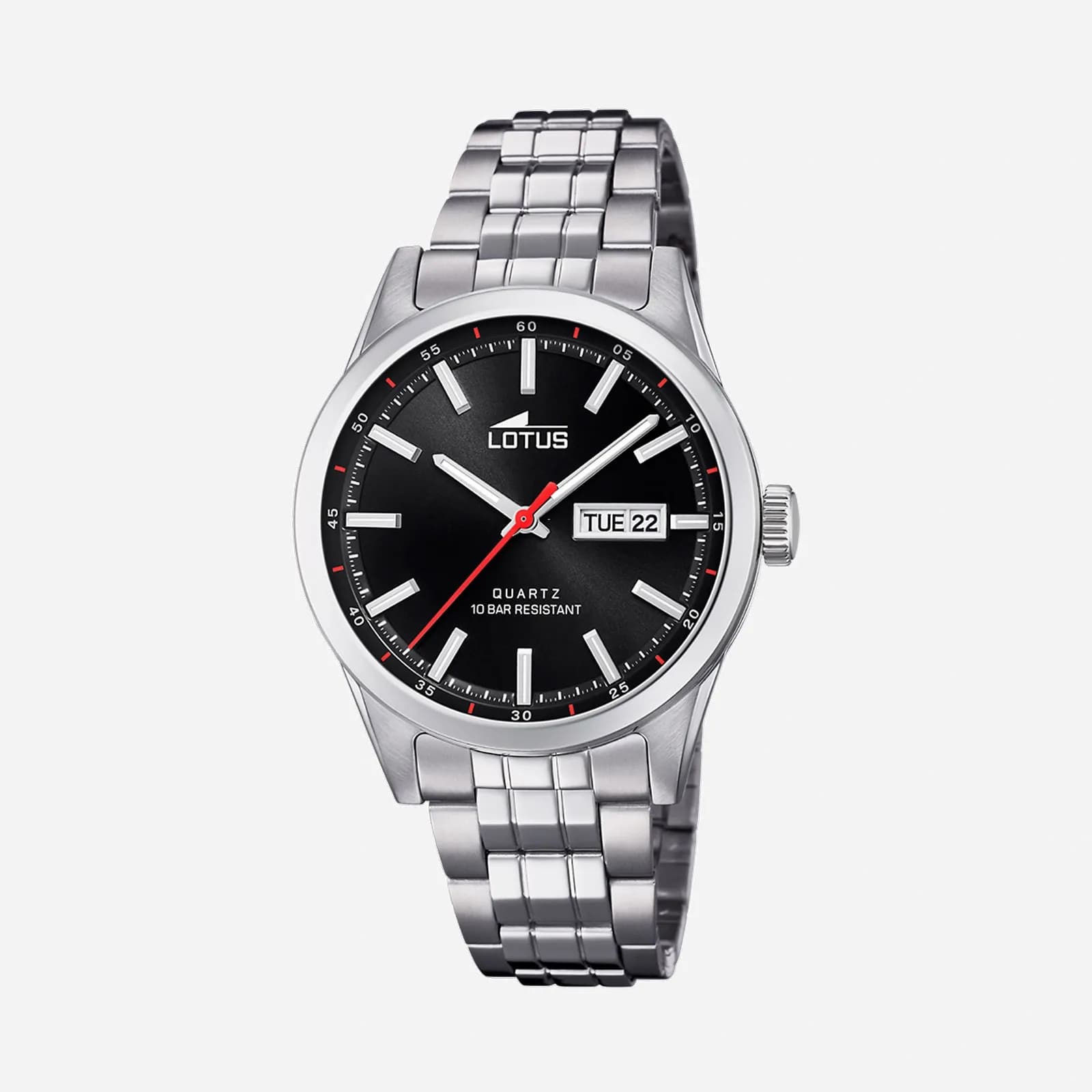 Lotus herrklocka - dag/datum, stål/svart, 42mm