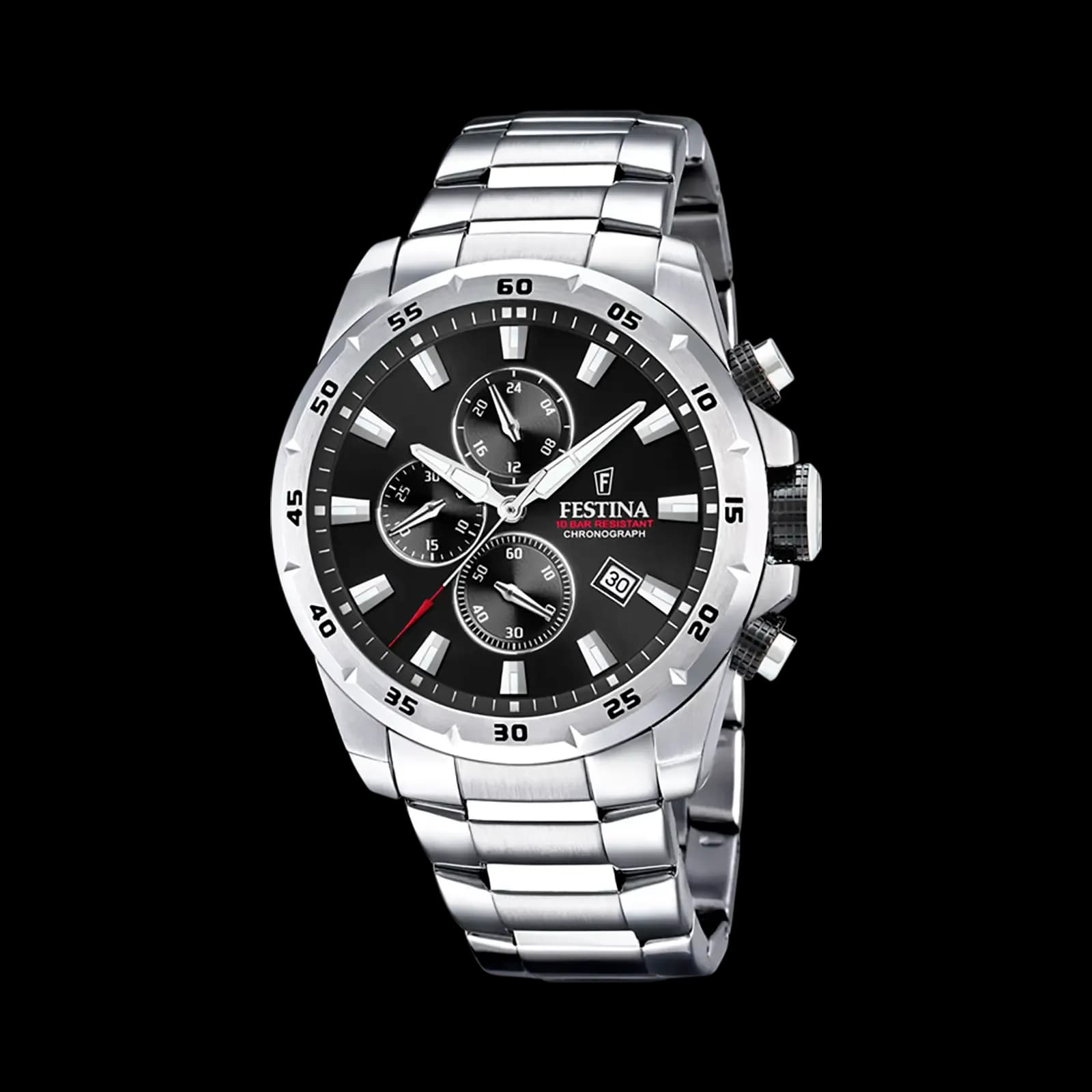 Festina Chrono Sport herrklocka svart/stål, metallband - F20463/4