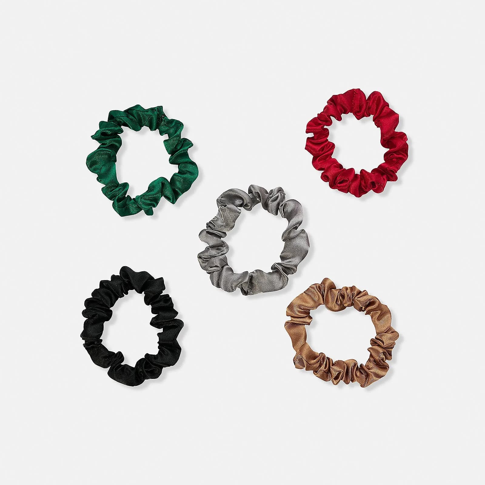 Presentförpackning med fem scrunchies röd/grön