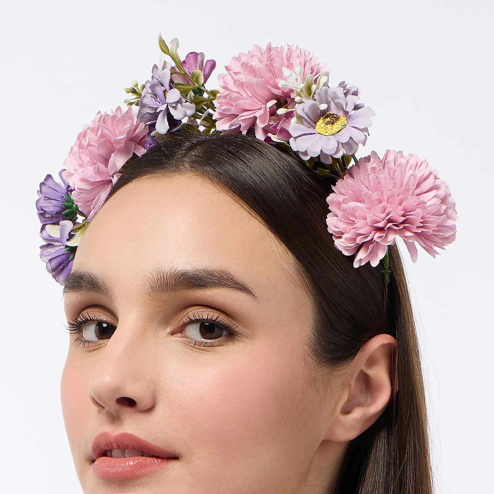 Hårkrans - blandade rosa/lila blommor 2
