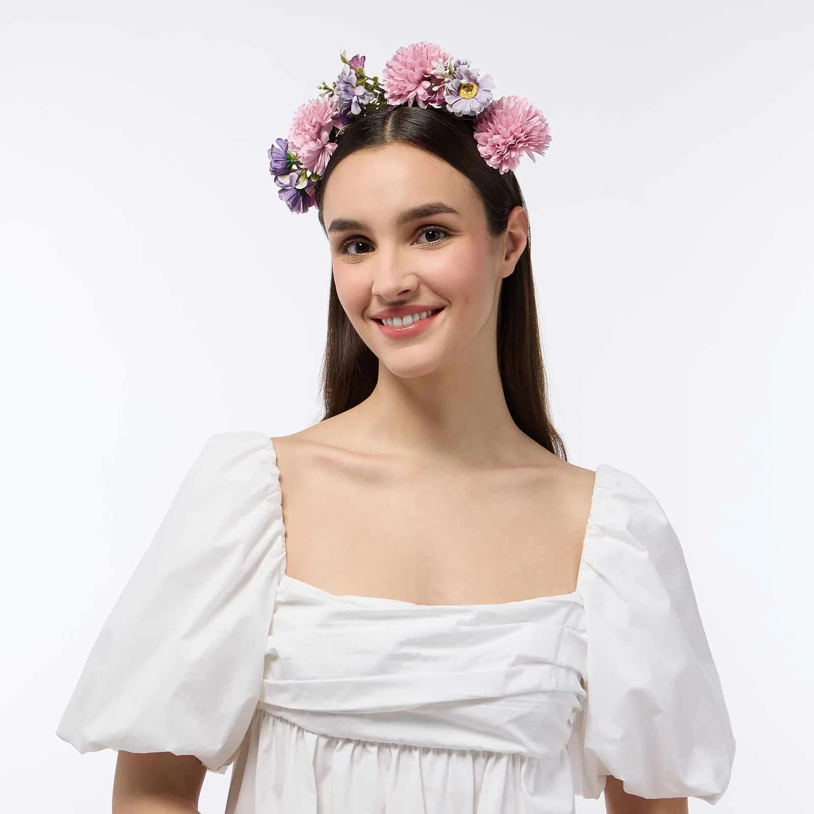 Hårkrans - blandade rosa/lila blommor 3
