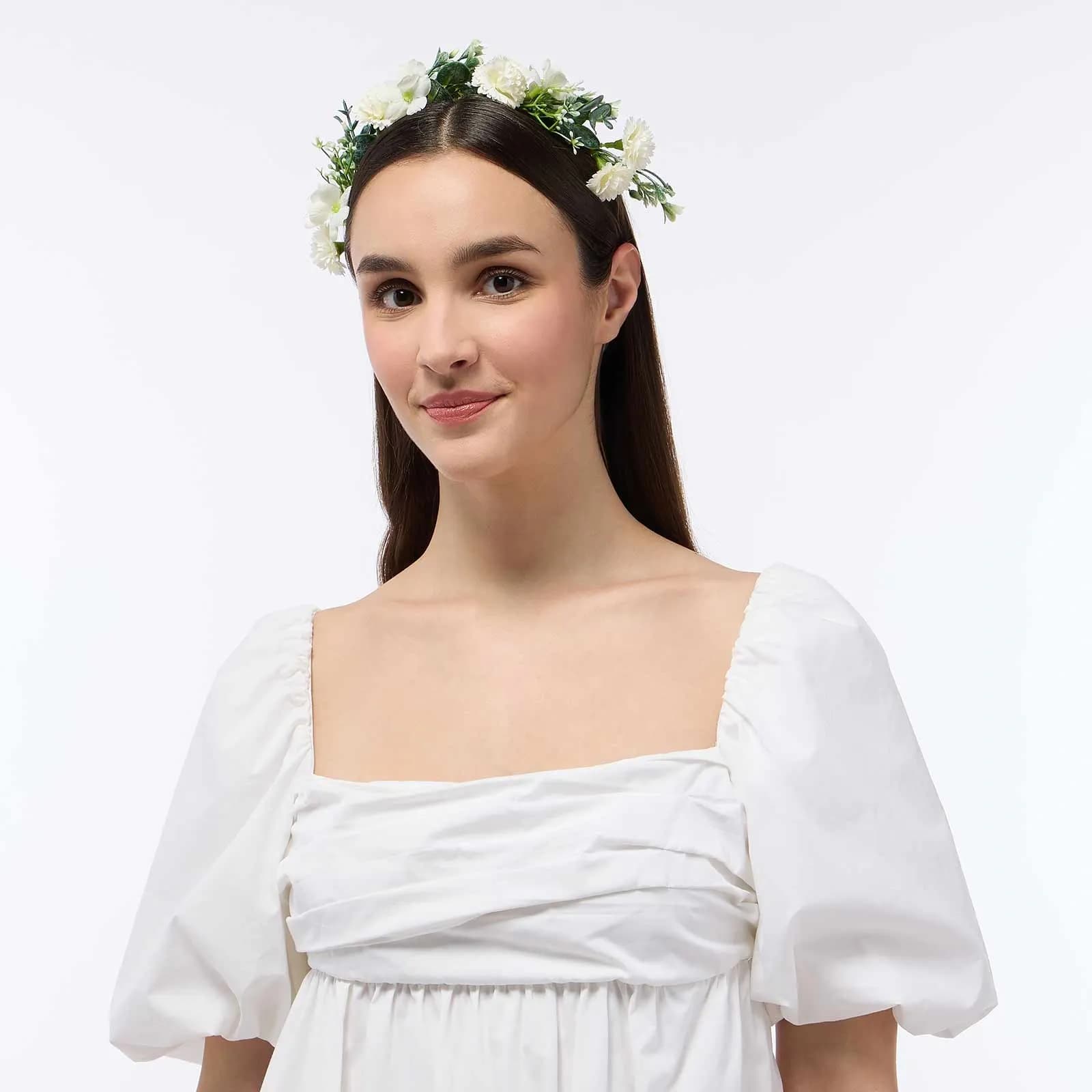 Hårkrans - vita blandade blommor 2
