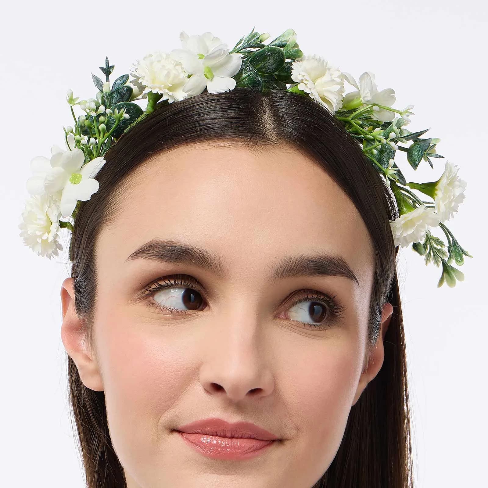 Hårkrans - vita blandade blommor 3