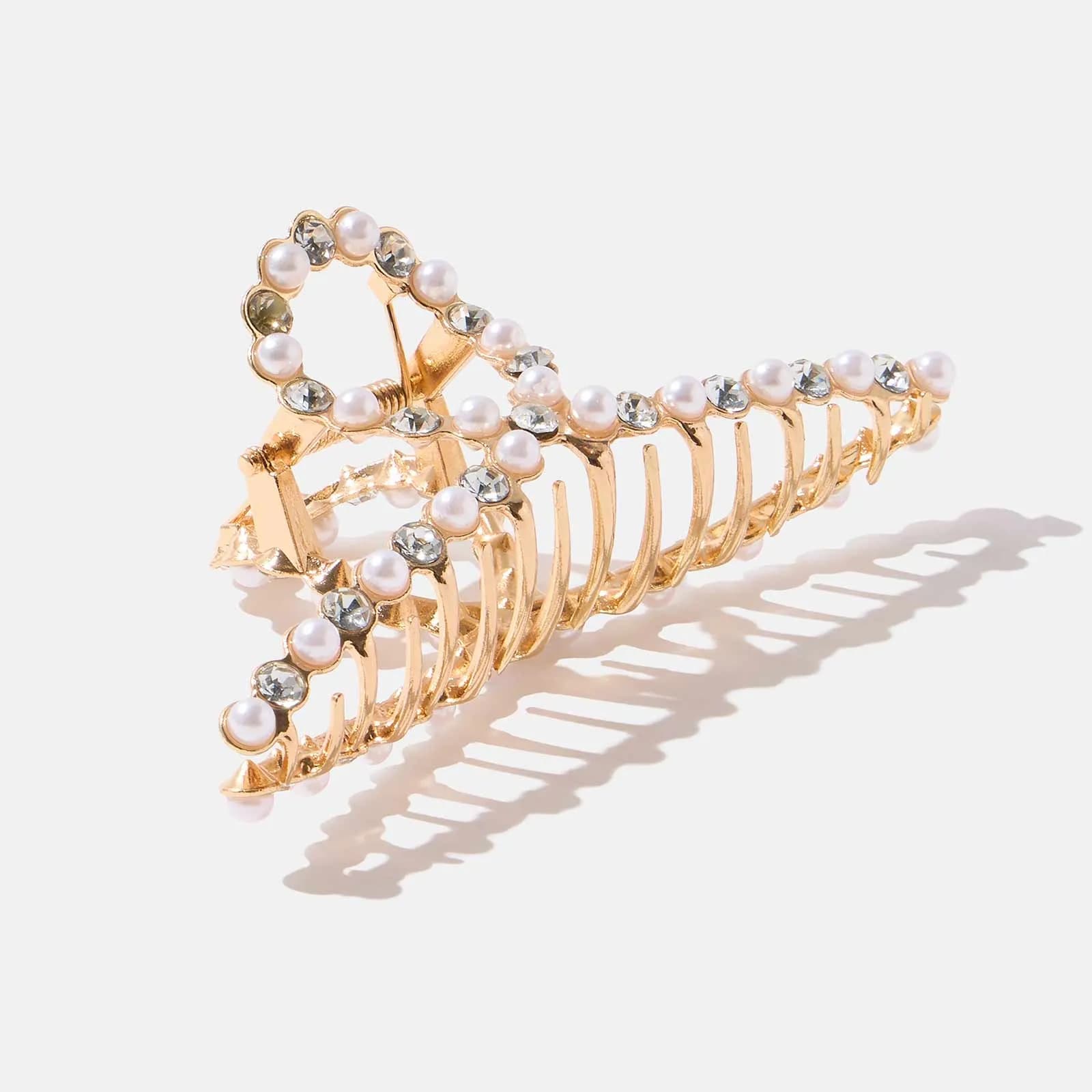 Guldfärgad hårklämma - strass, 11 cm
