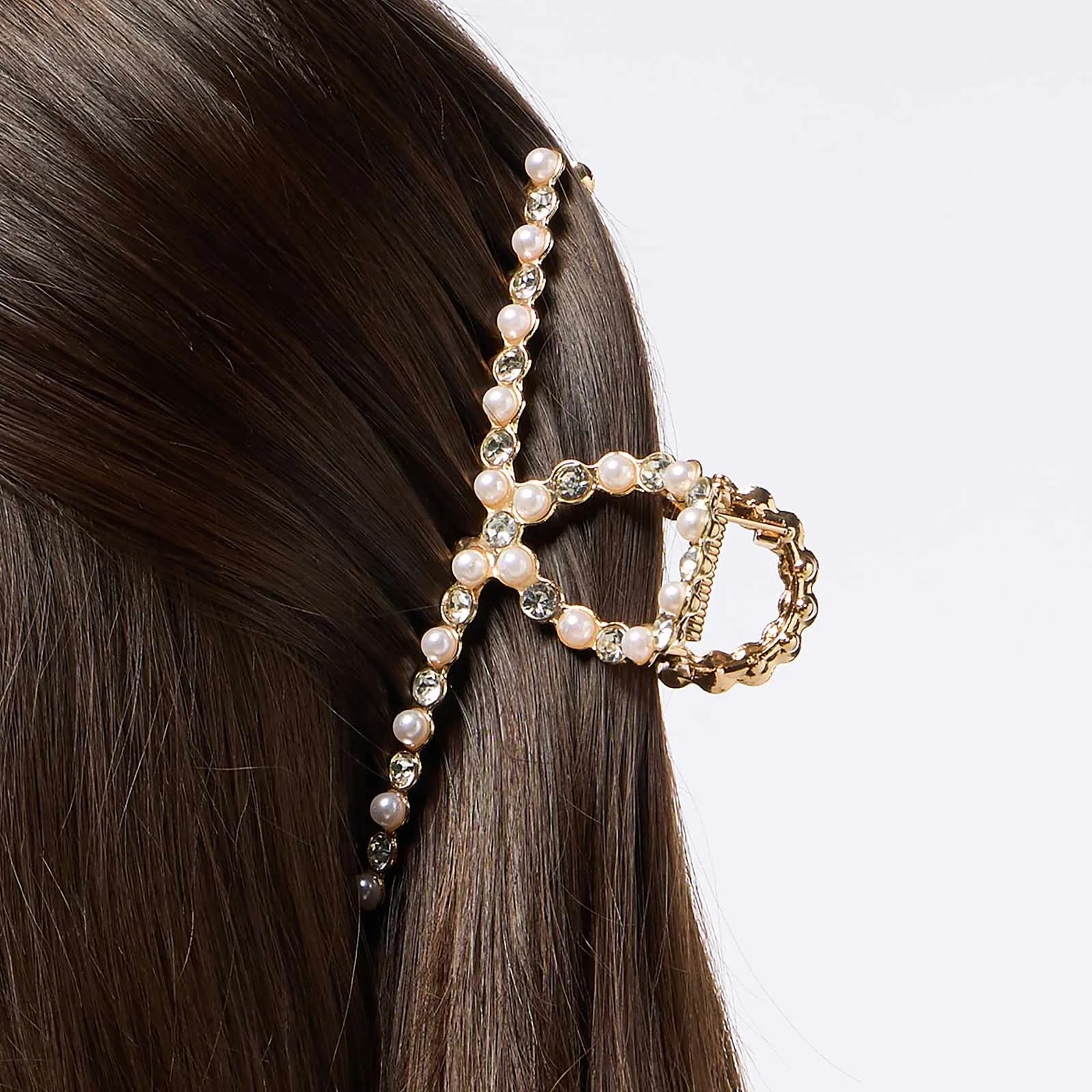 Guldfärgad hårklämma - strass, 11 cm 2