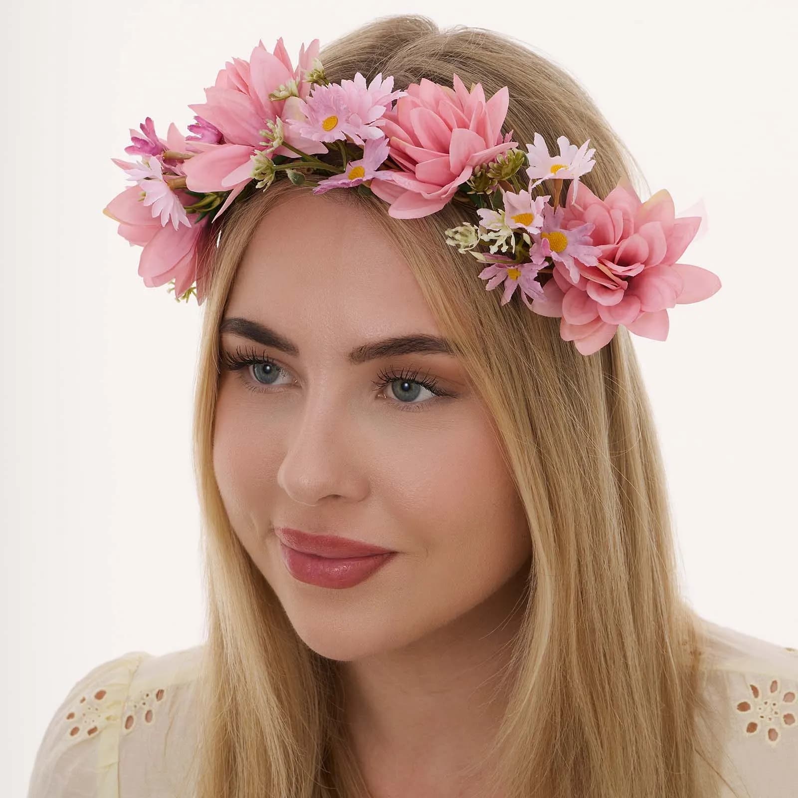 Blomkrans med band, blandade rosa blommor 2