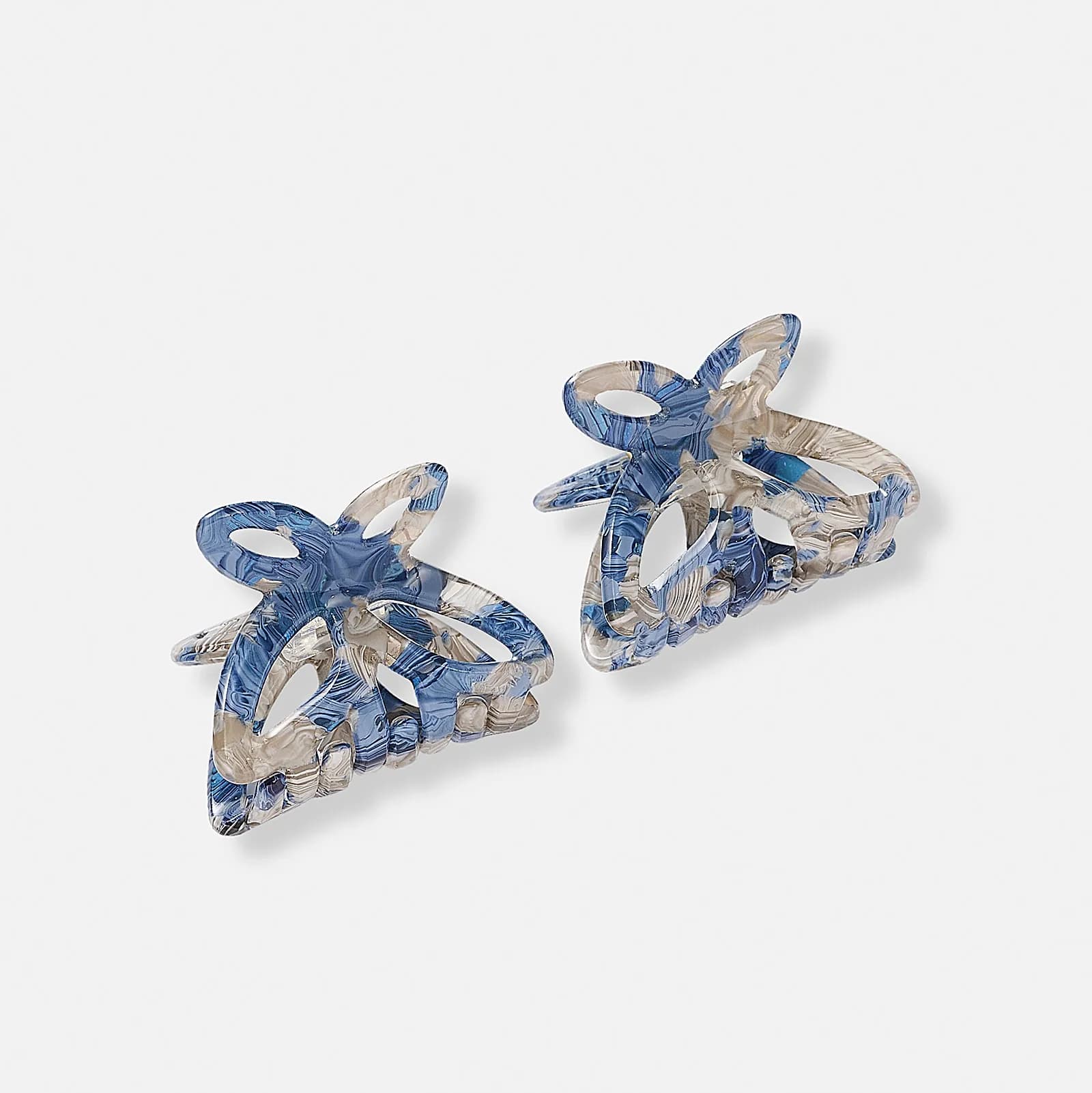 Hårklämma fjäril i blå melerad plast - 4 cm