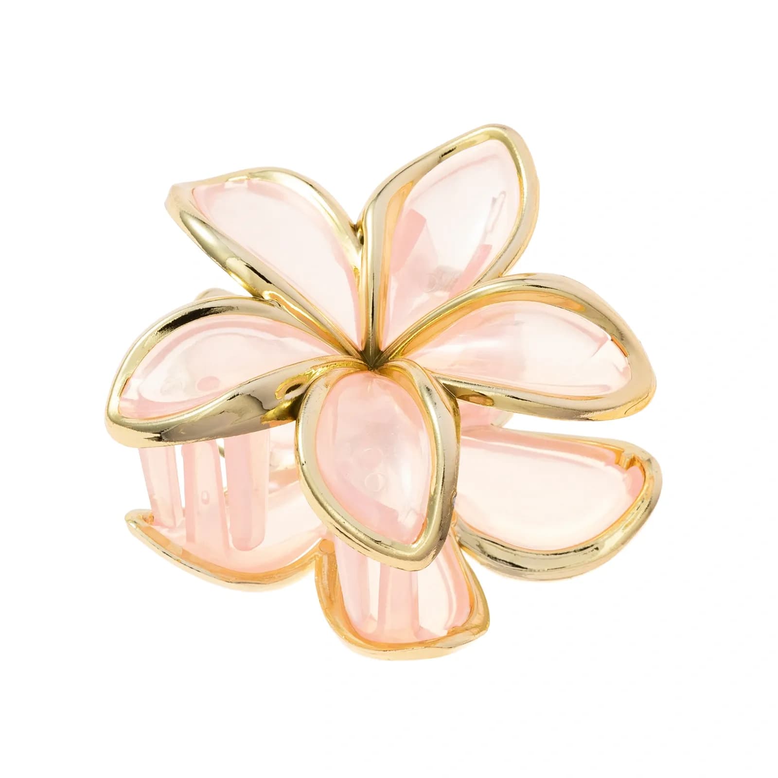 Guldfärgad och rosa hårklämma, stor blommodell - 8x8 cm