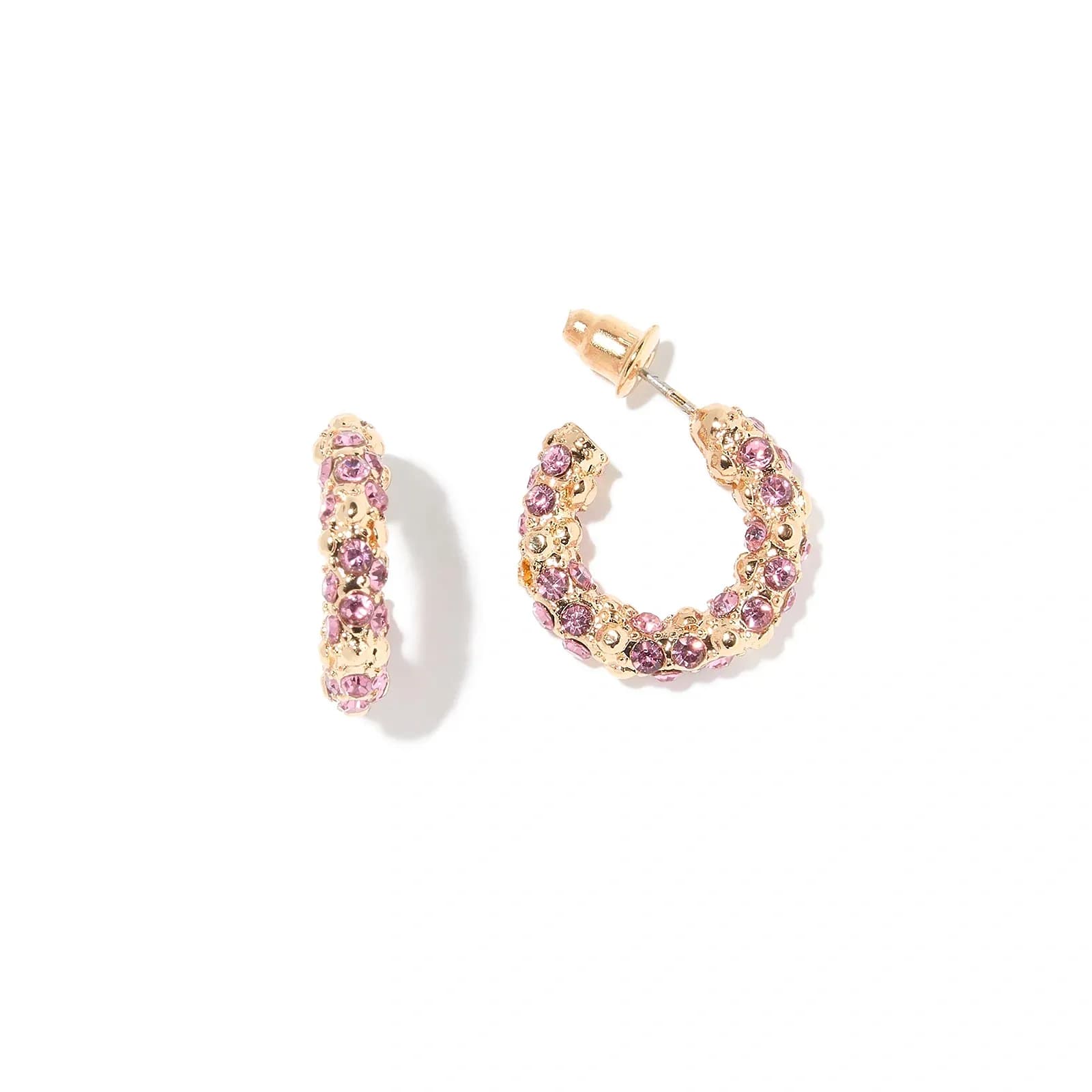 Guldfärgade hoops, rosa stenar 18 mm