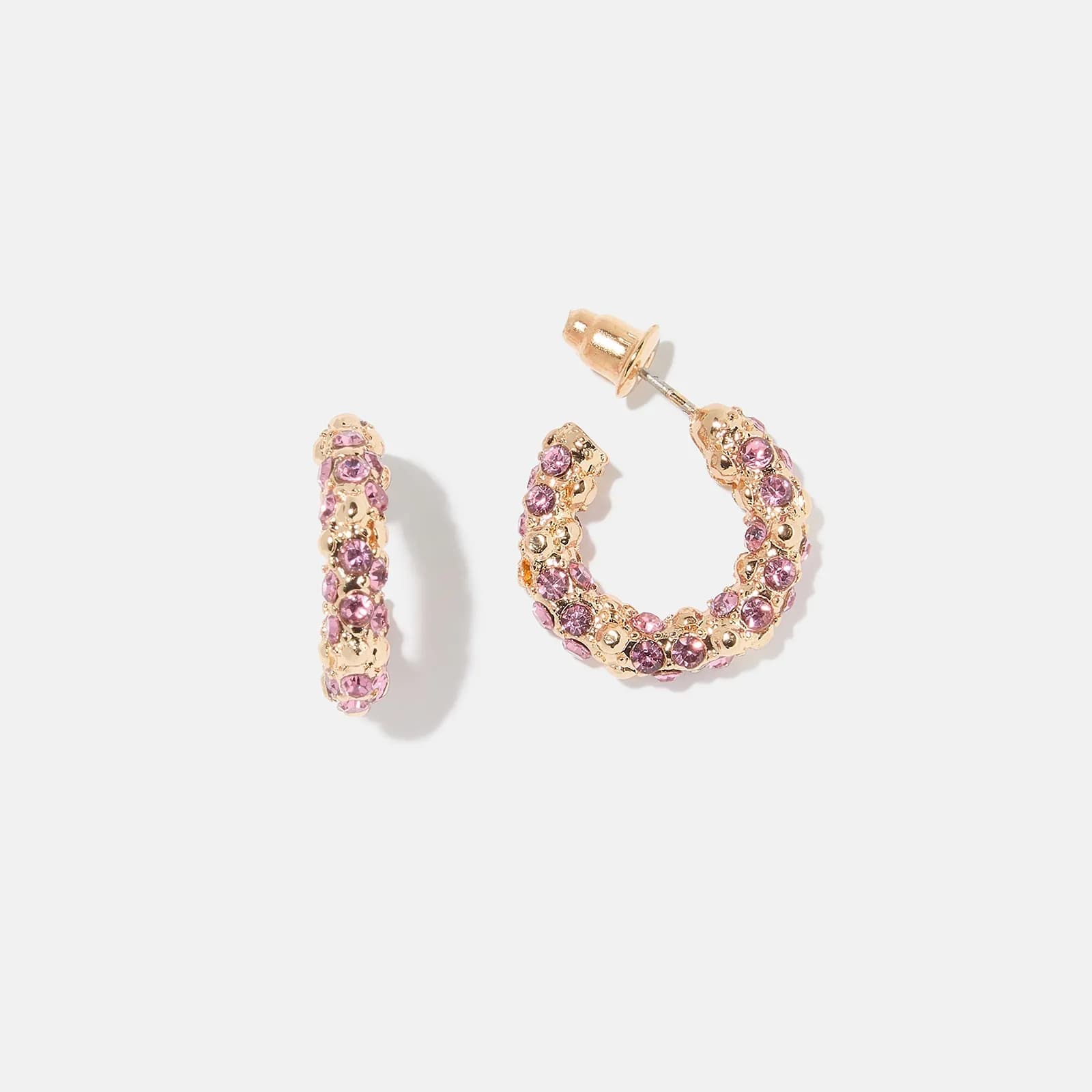 Guldfärgade hoops, rosa stenar 18 mm