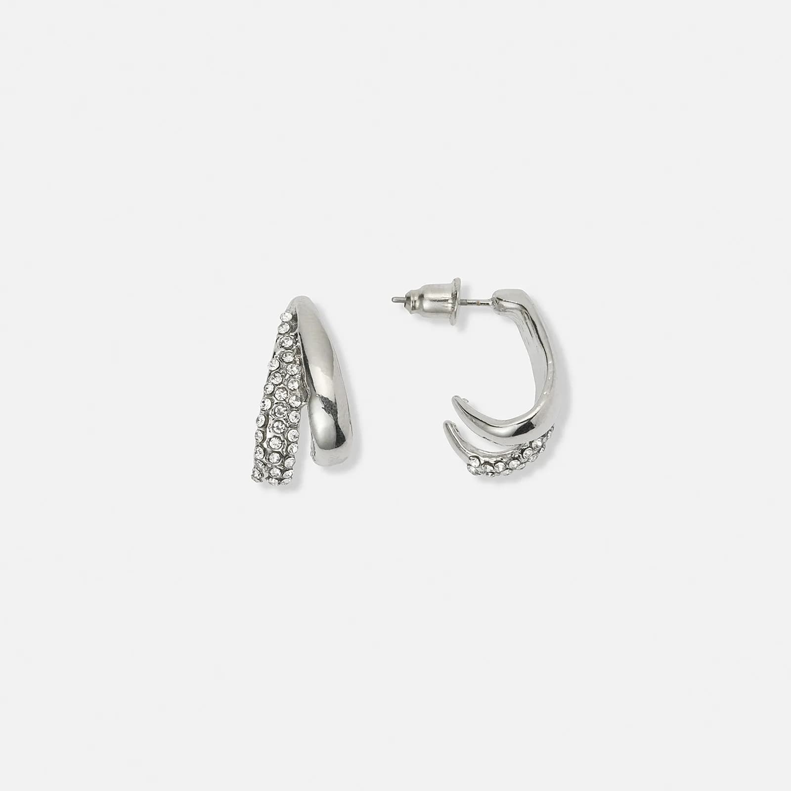Silverfärgade örhängen, stenar och slät - 20 mm