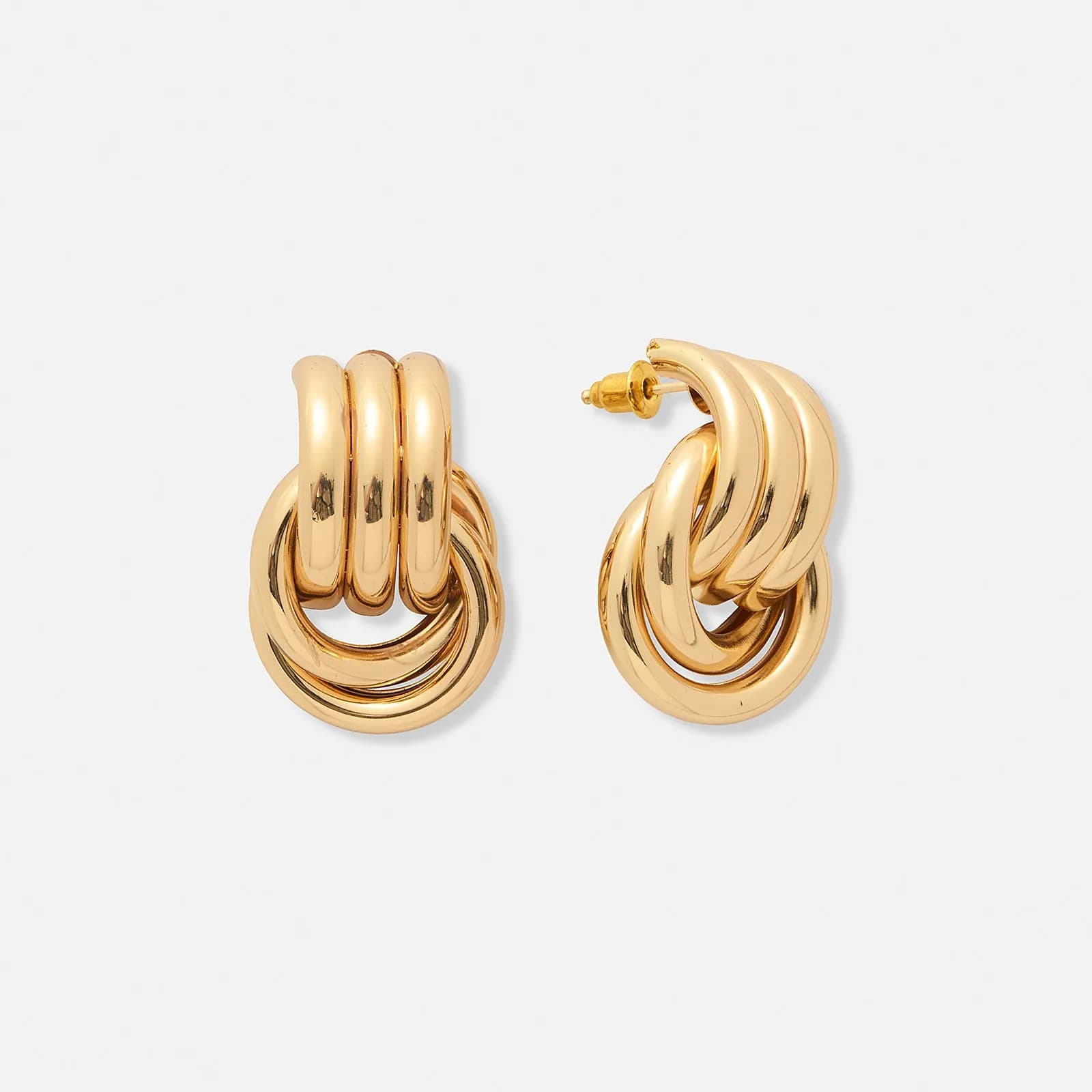 Guldfärgade örhängen, länkade ringar - 30 mm