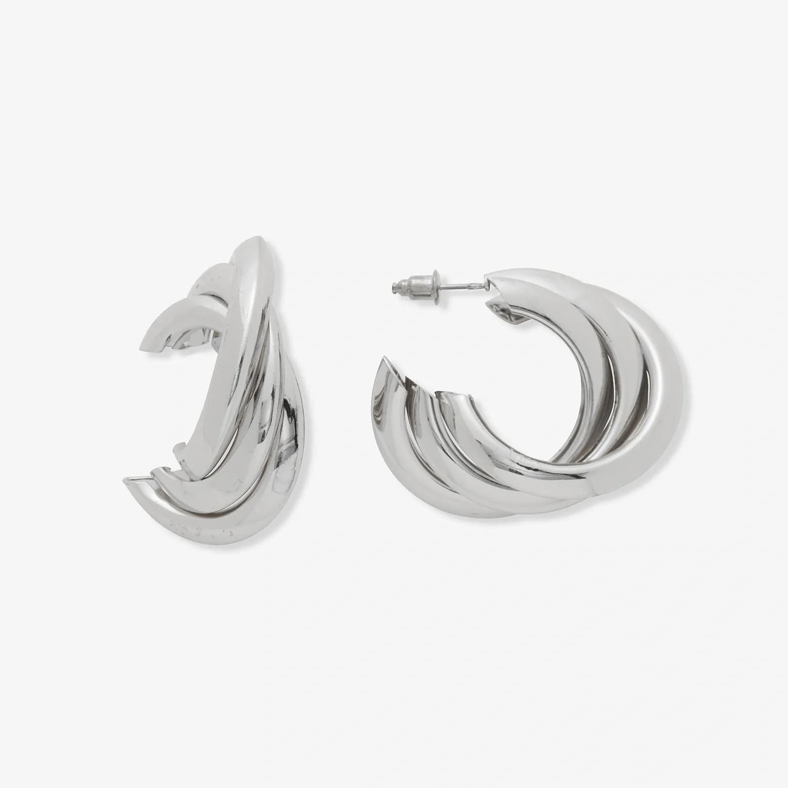 Silverfärgade örhängen, hoops vridna ringar - 40 mm
