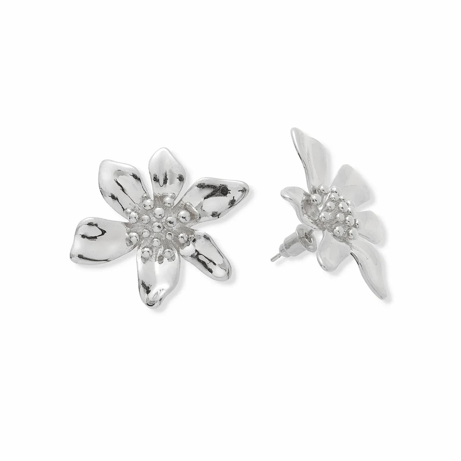 Silverfärgade örhängen, blomma - 30 mm