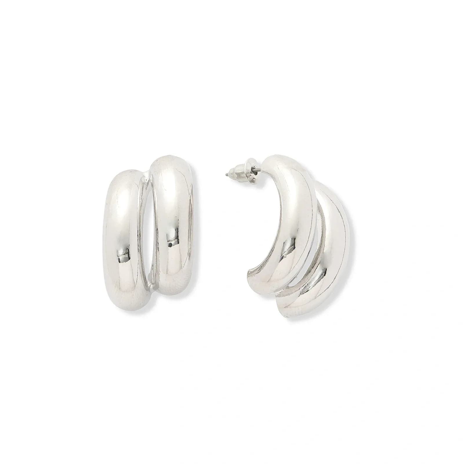 Silverfärgade örhängen, C-hoops två rader - 30 mm