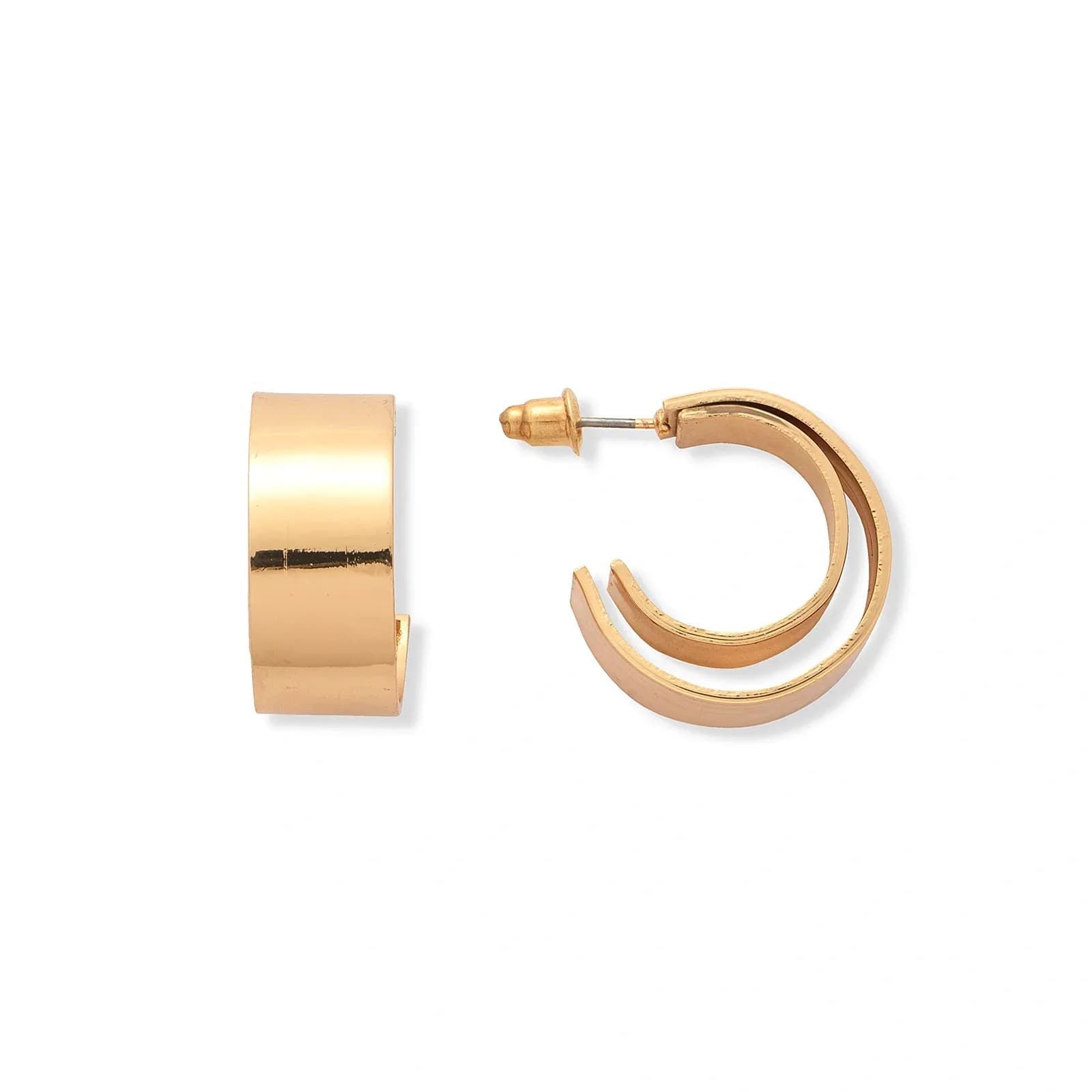 Guldfärgade örhängen, hoops i två lager - 22 mm