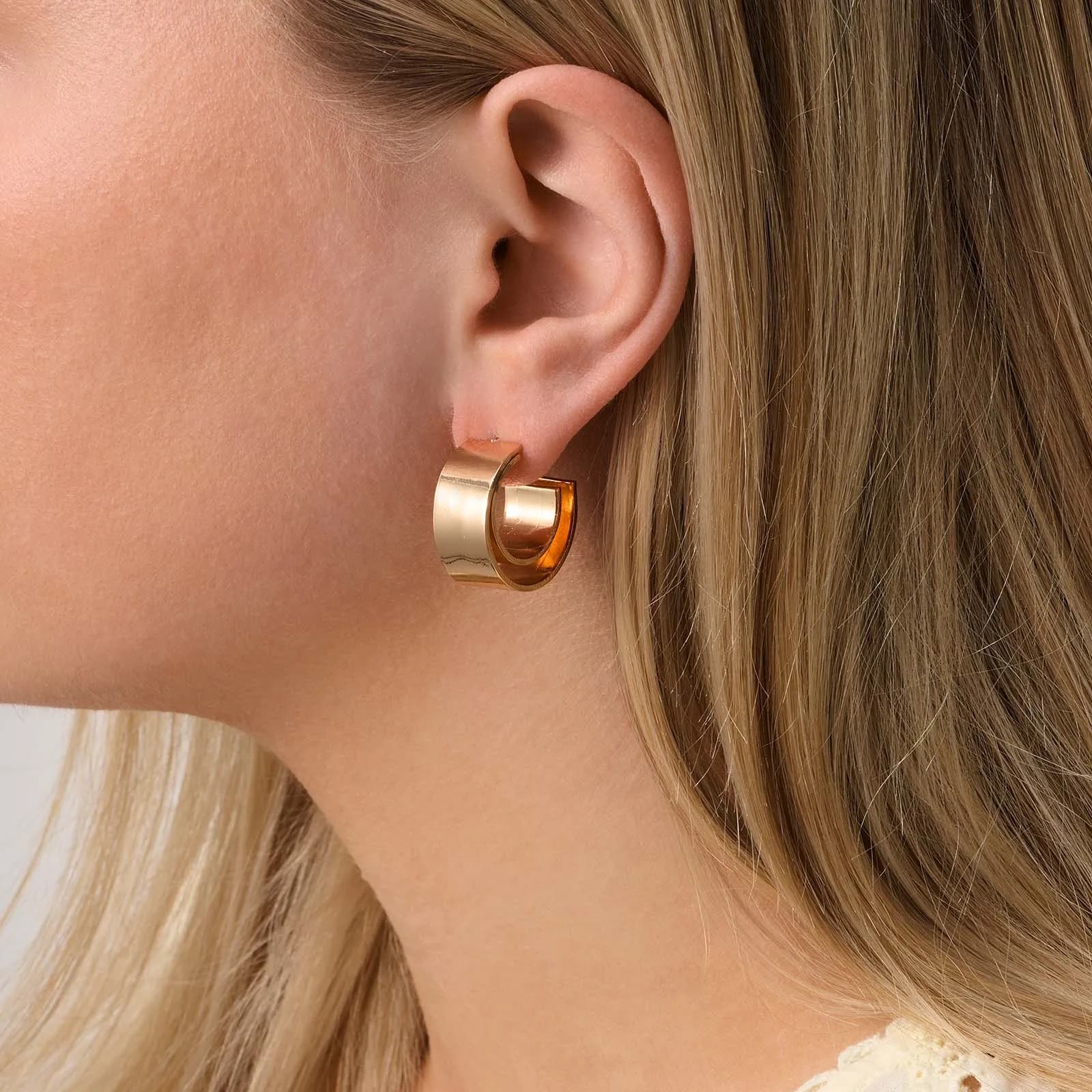 Guldfärgade örhängen, hoops i två lager - 22 mm 2