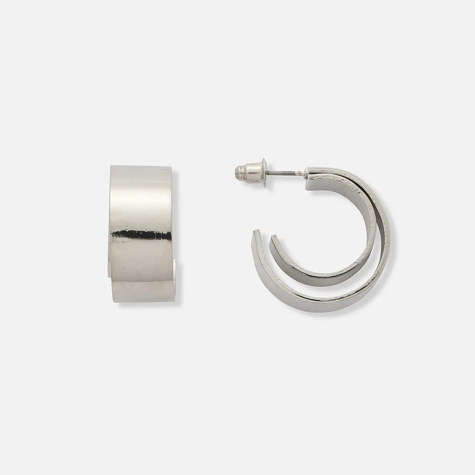 Silverfärgade örhängen, hoops i två lager - 22 mm