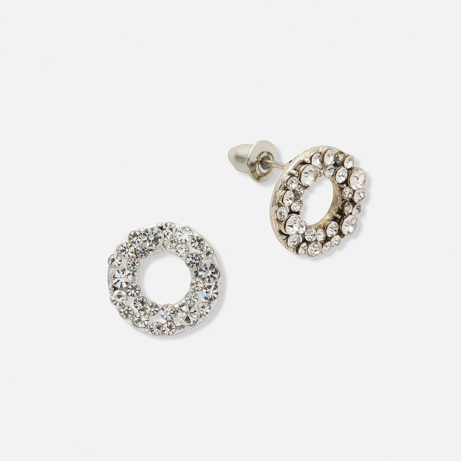 Silverfärgade örhängen, donuts med stenar - 13 mm