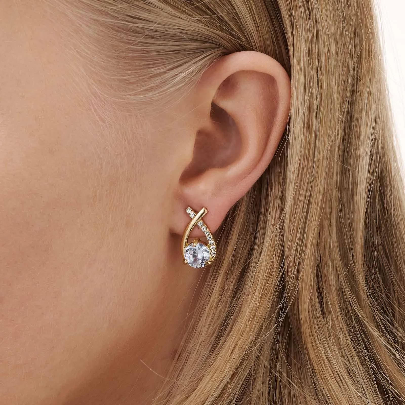 Guldfärgade örhängen - droppar med vita stenar 2