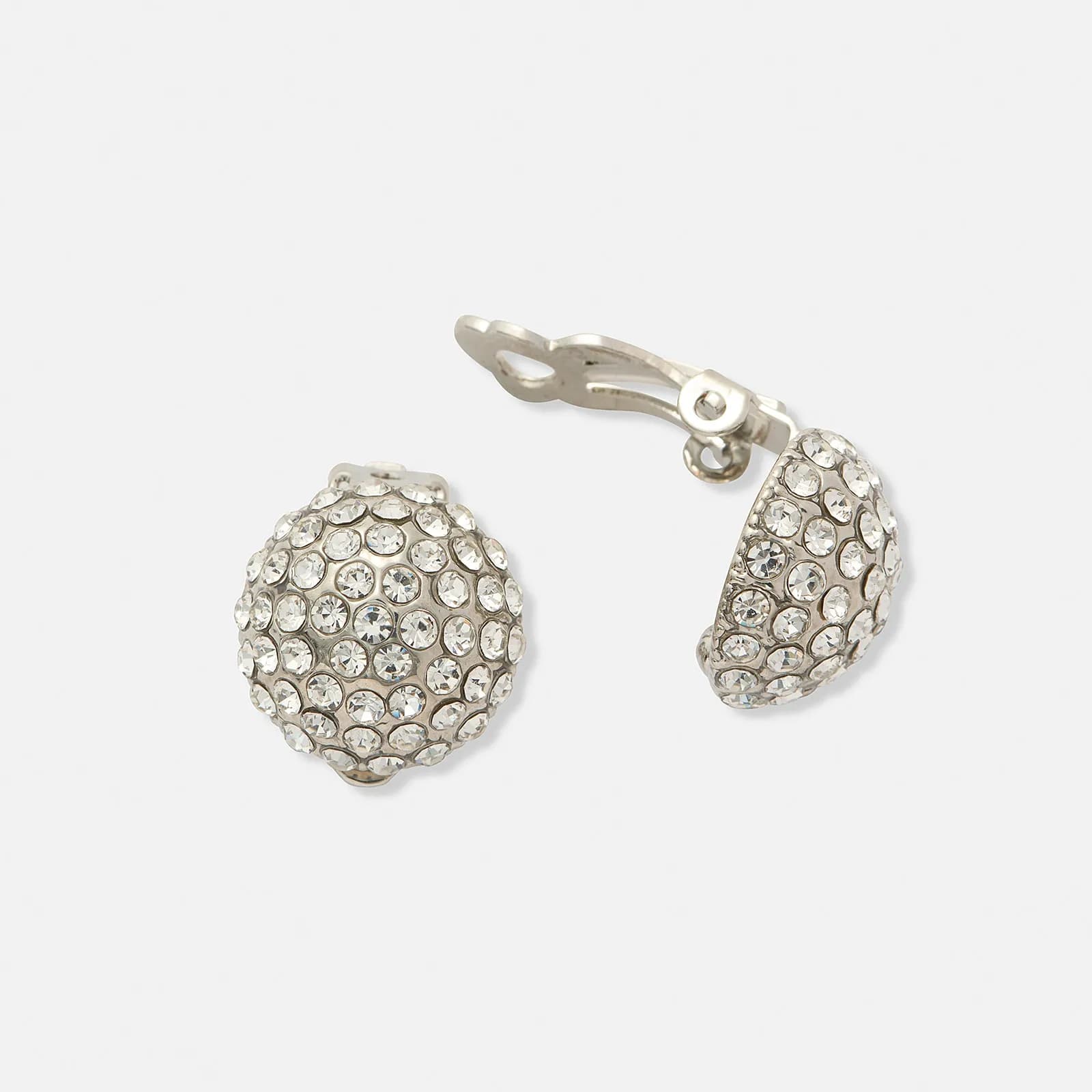 Silverfärgade örhängen, clips med glittrig kupol - 14 mm