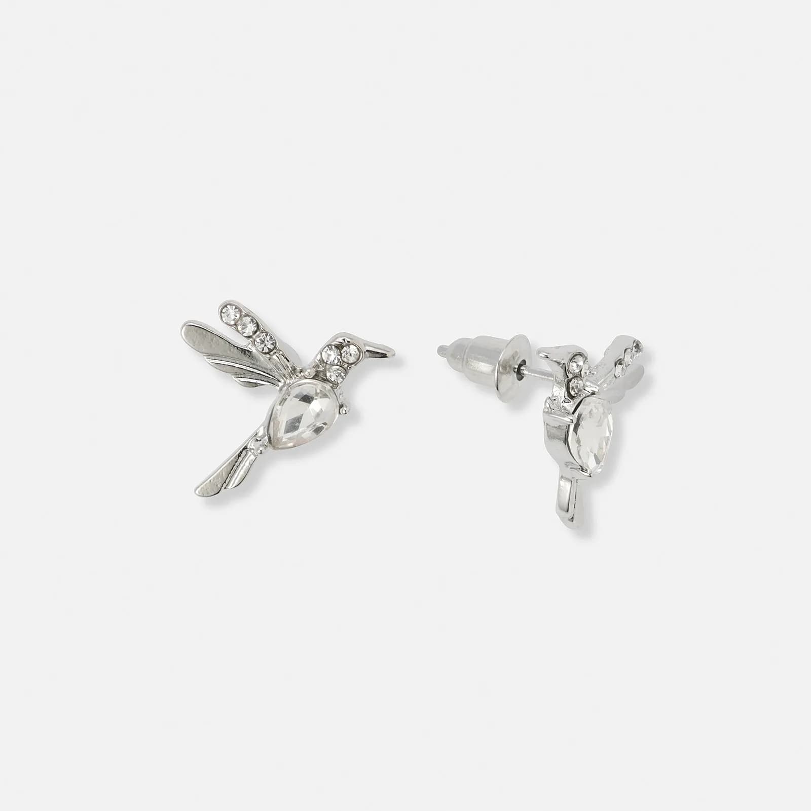 Silverfärgade örhängen, studs med kolibrier - 18 mm