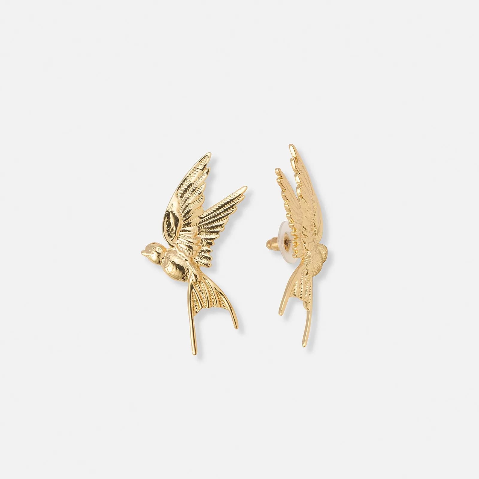 Guldfärgade örhängen, studs med svalor - 50 mm