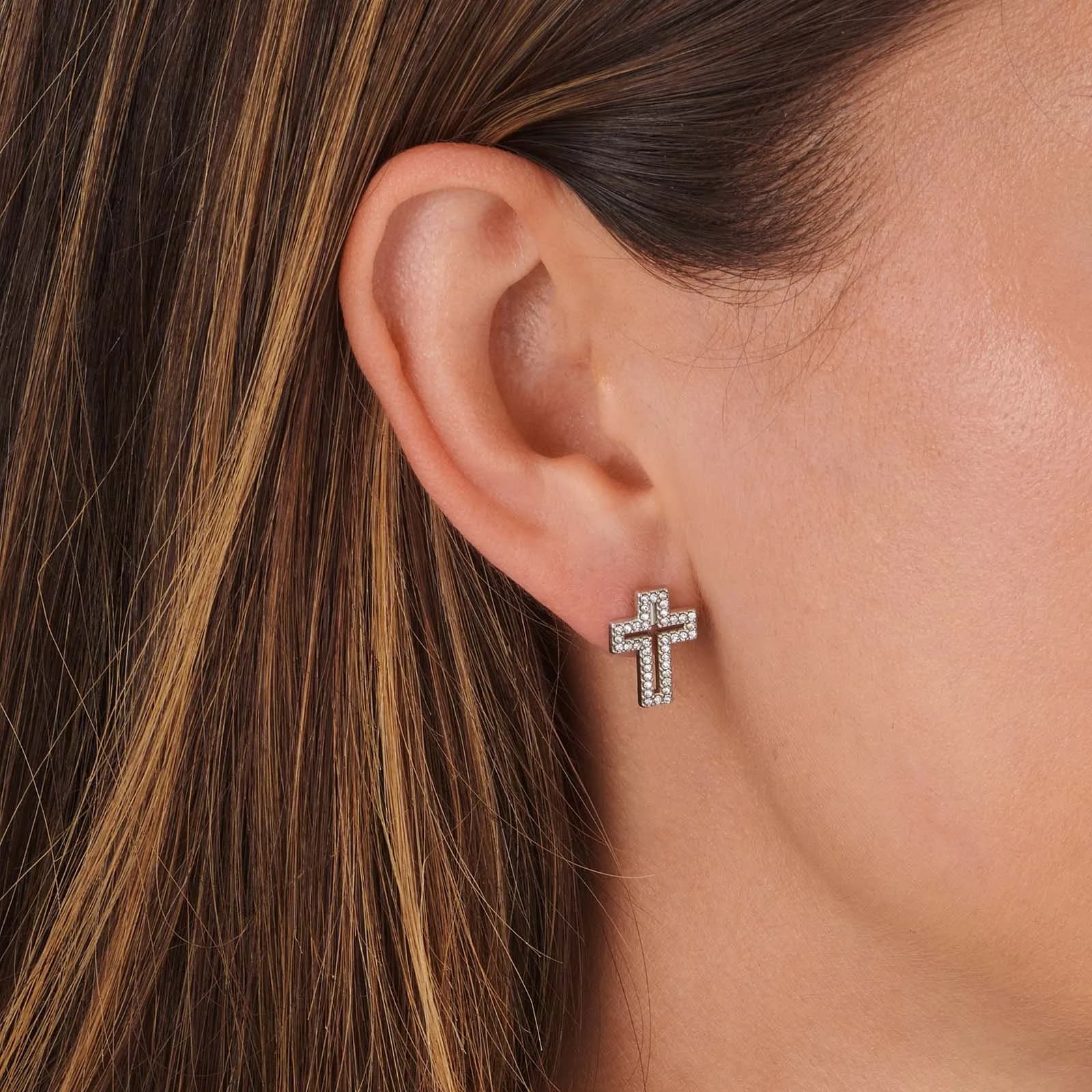 Silverfärgade örhängen öppna kors - 15x11 mm 2