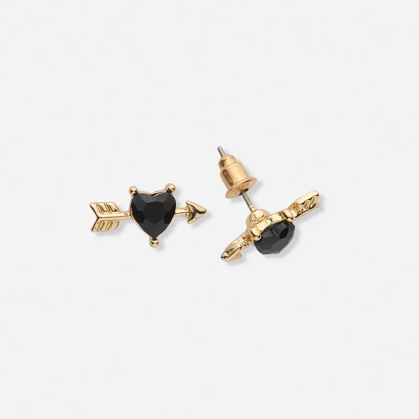 Guldfärgade studs, svart hjärta med pil - 10mm
