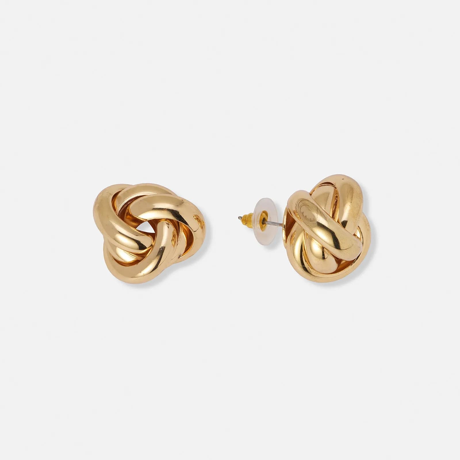 Guldfärgade örhängen, studs med knutar - 22 mm