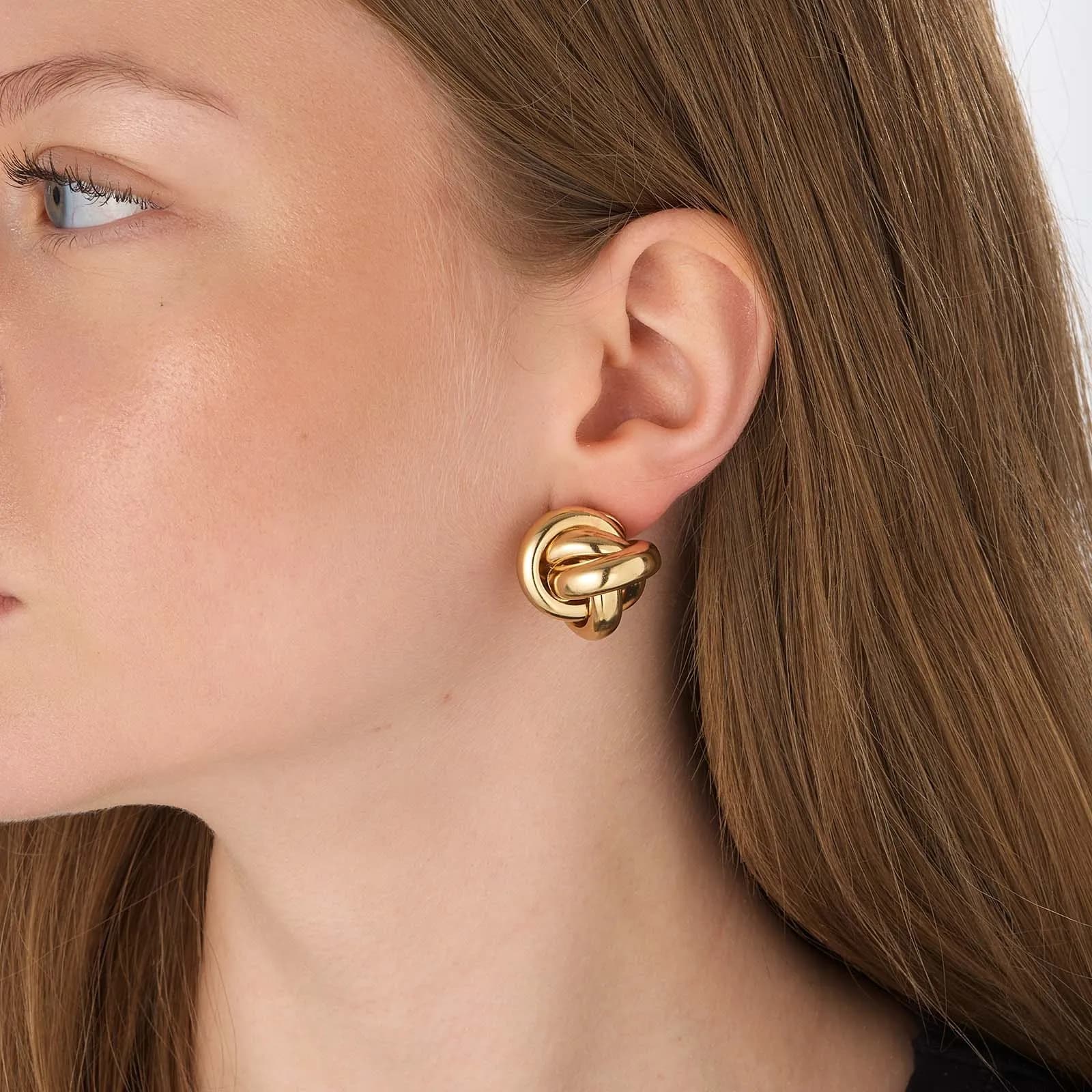 Guldfärgade örhängen, studs med knutar - 22 mm 2