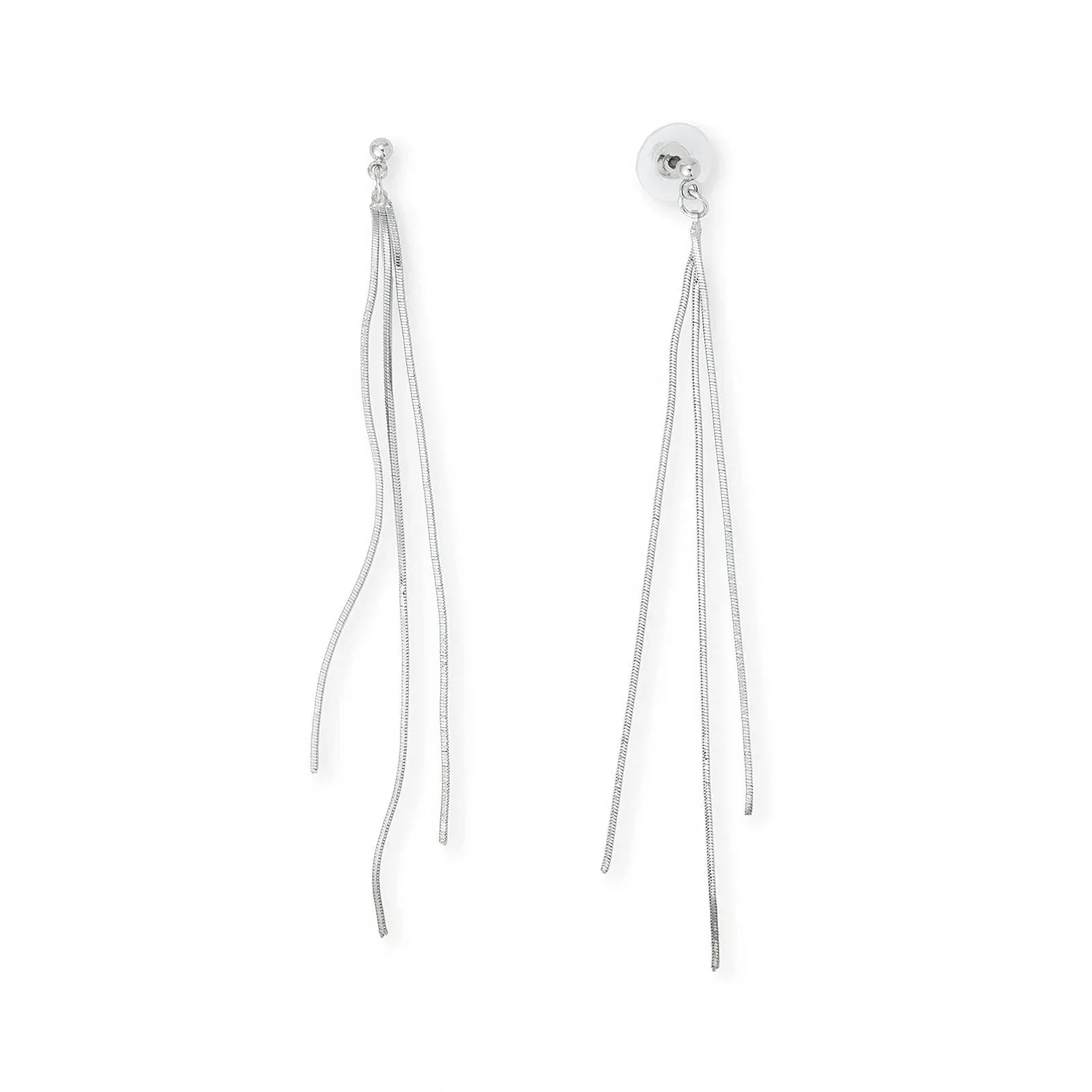 Silverfärgade örhängen, långa kedjor med stift - 0,3x10cm