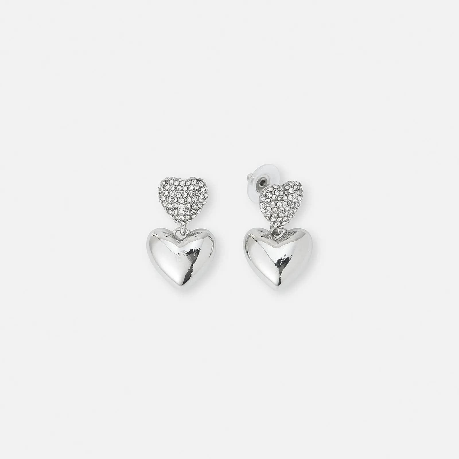Silverfärgade örhängen, dubbla hjärtan med glasstenar - 1,5x3cm 1