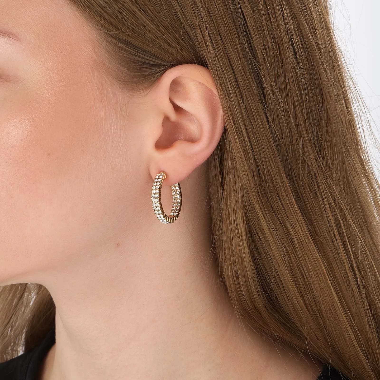 Guldfärgade hoops, två rader stenar - 20mm 2