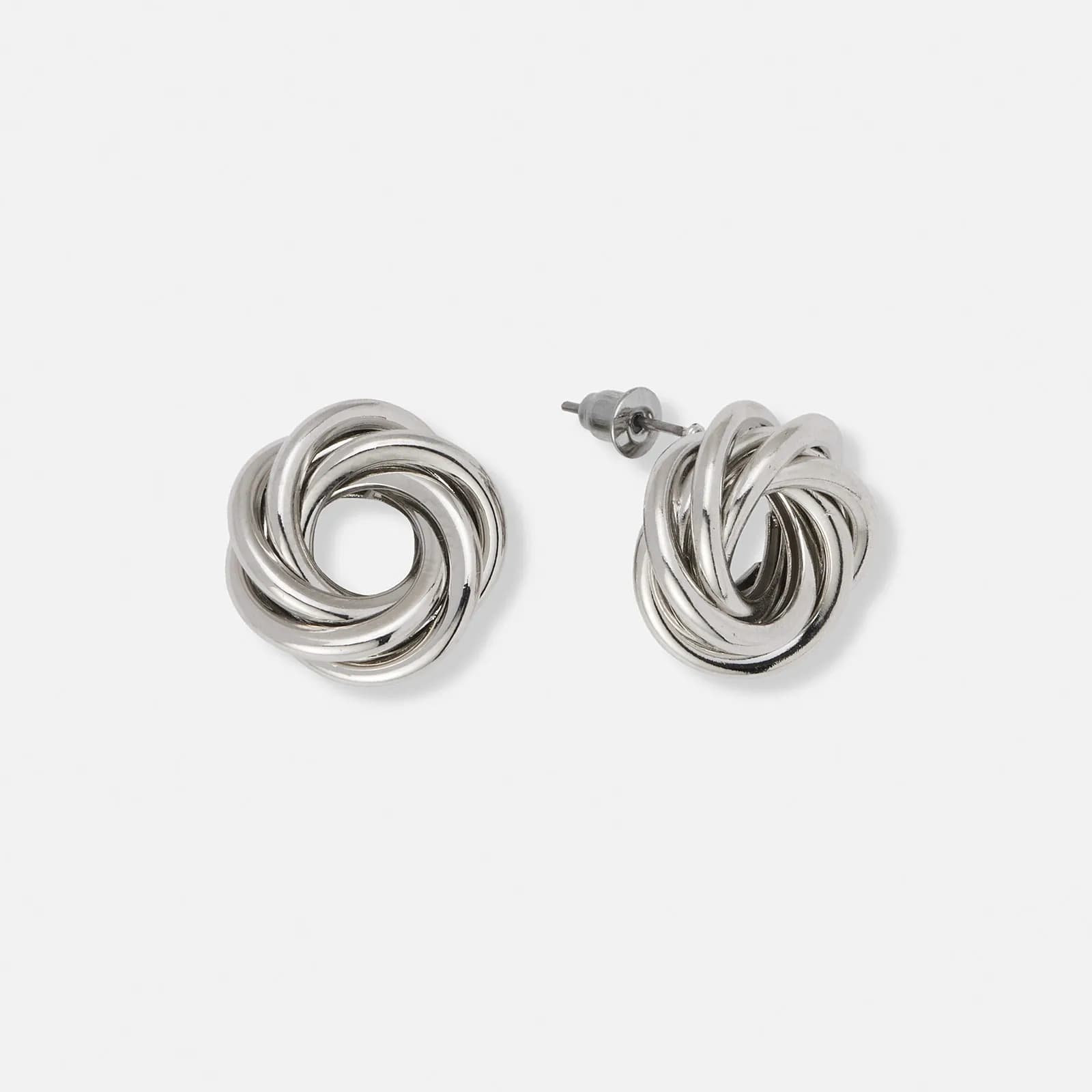 Silverfärgade örhängen, vridna ringar - 20x20mm